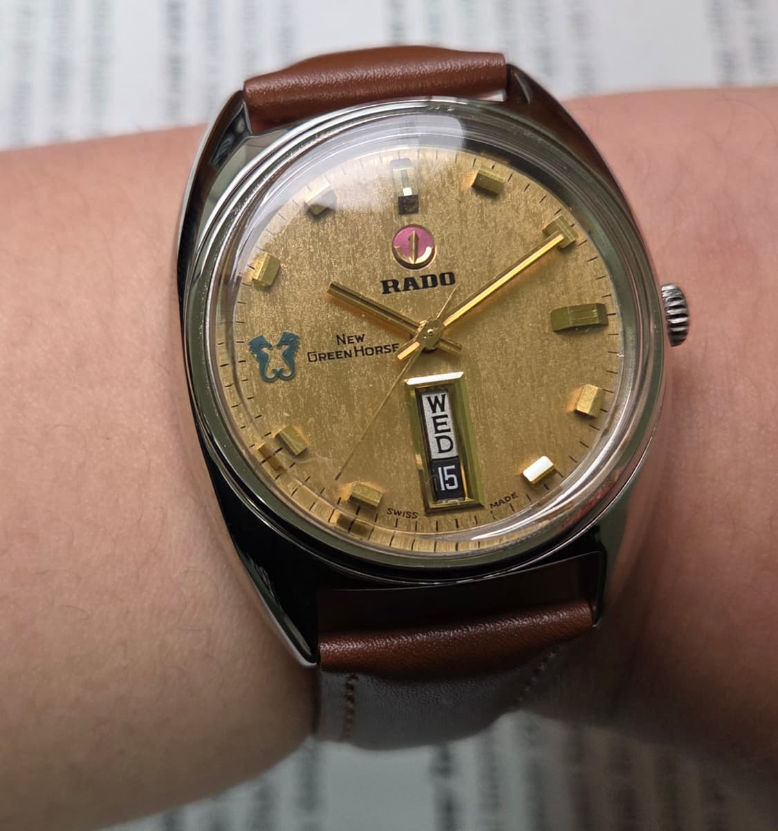 레어] 빈티지 라도 뉴 그린호스 순정 샴골판 해마로고 데이데이트 오토매틱 상품이미지10