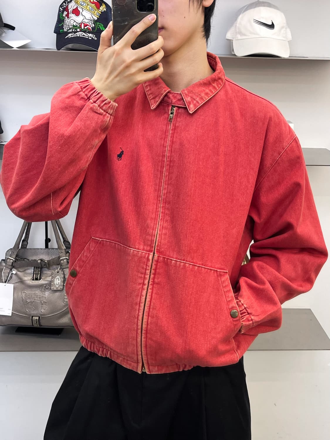 폴로랄프로렌 90s 레드 데님 봄버 자켓 상품이미지1
