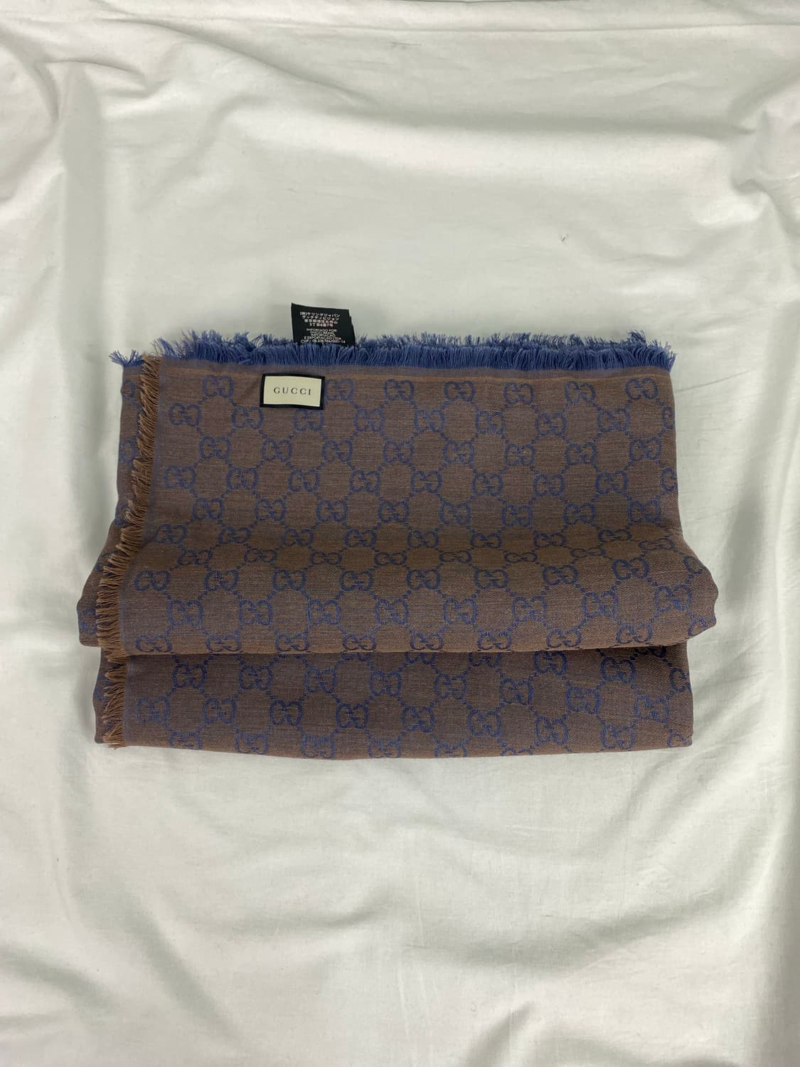 구찌 GG 자카드 울 실크 블루 브라운 스카프  상품이미지1