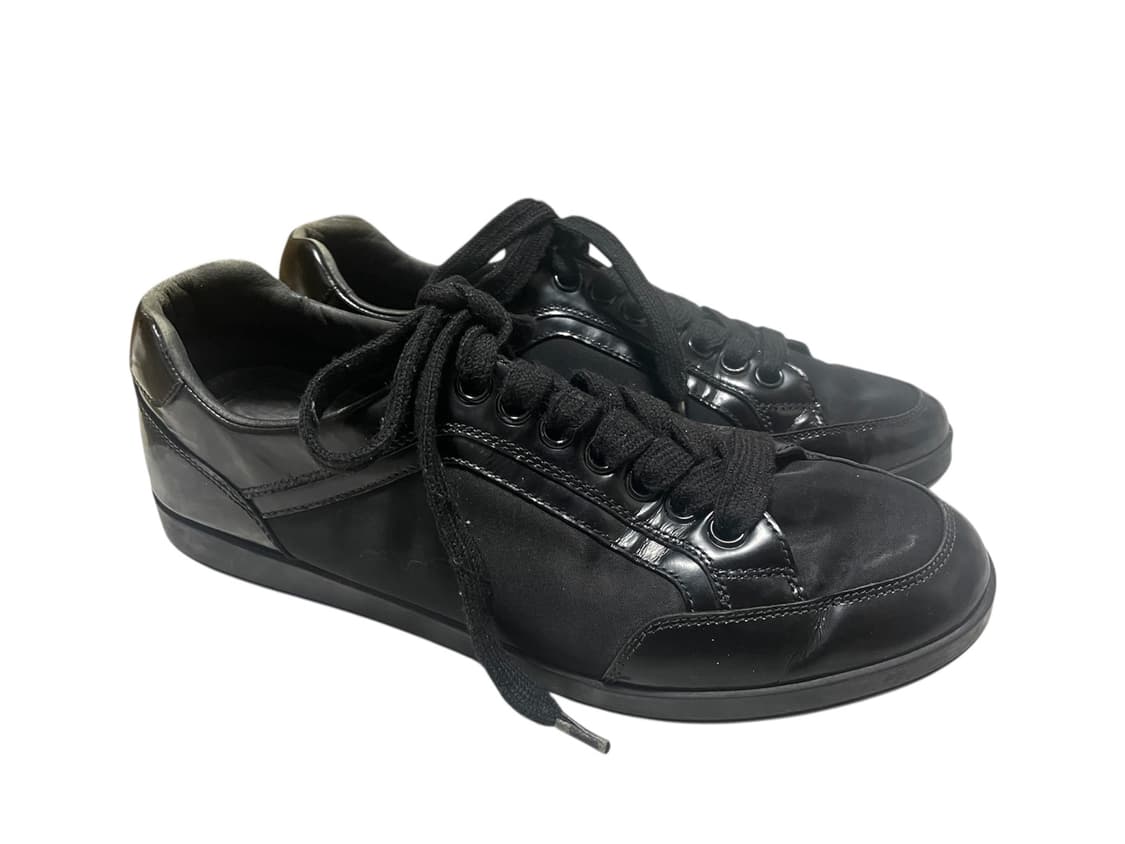 275~280) 프라다 유광 레더 나일론 스니커즈 신발 블랙 상품이미지1