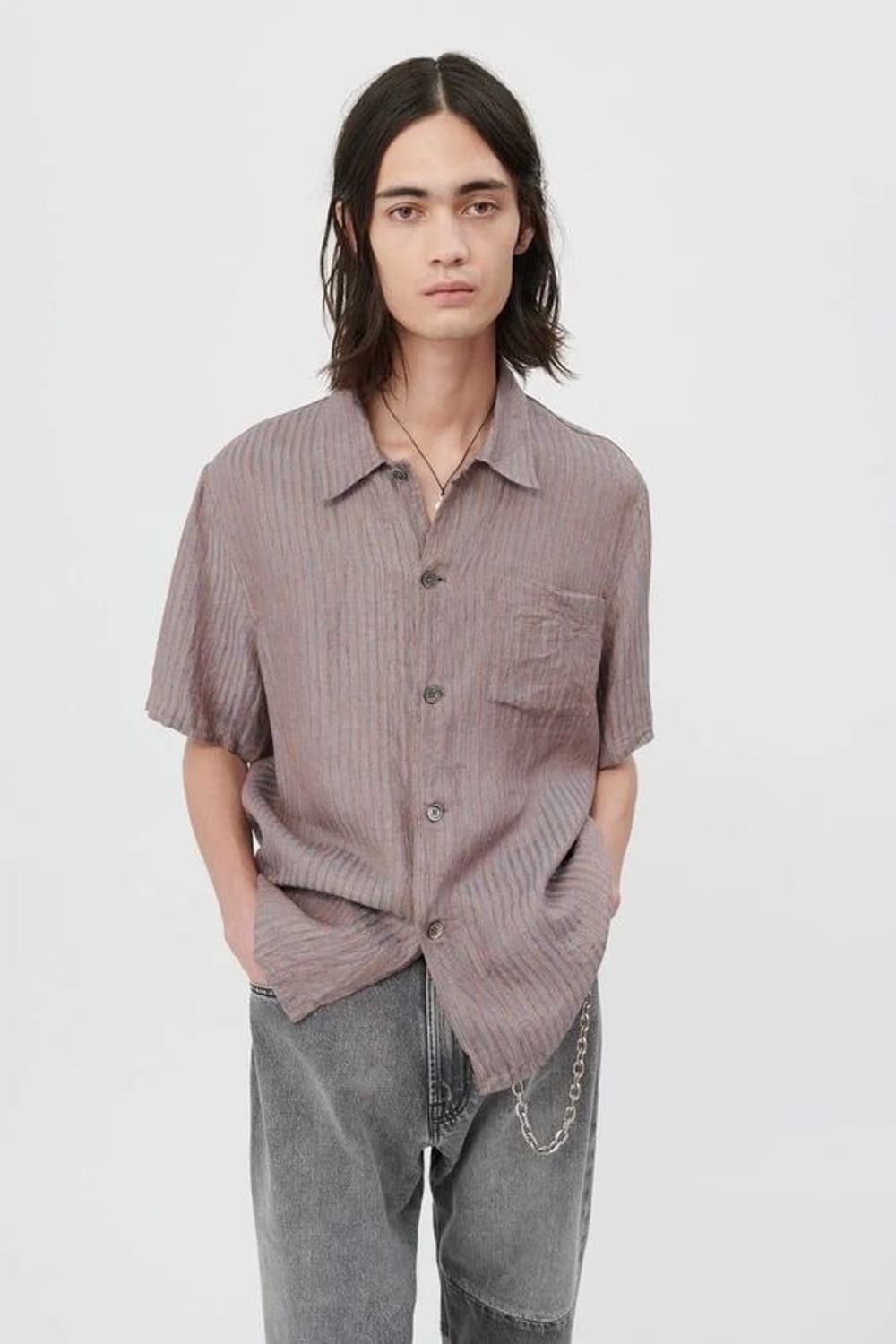 아워레가시 린넨 스트라이프 반팔 셔츠 size 50 상품이미지1