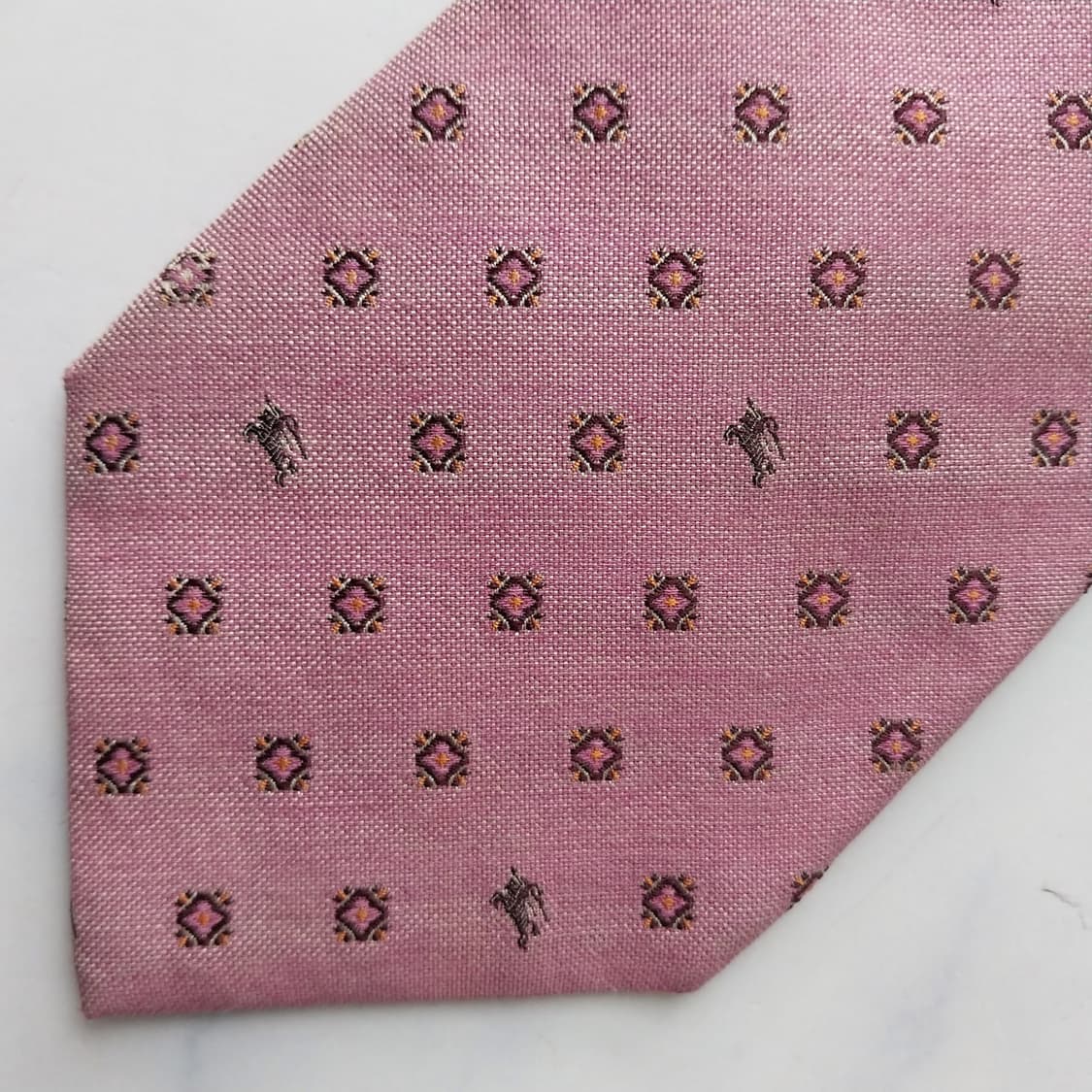 버버리 넥타이 기마사 자수 패턴 핑크 9.5cm A+등급 k2515 상품이미지7