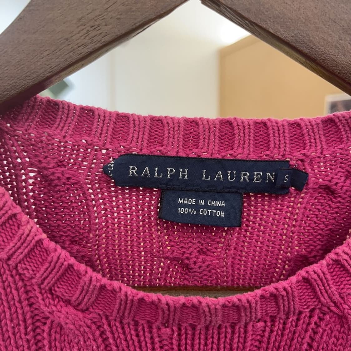 폴로 랄프로렌 빈티지 레트로 딥핑크 꽈배기 니트 S C08946 상품이미지5