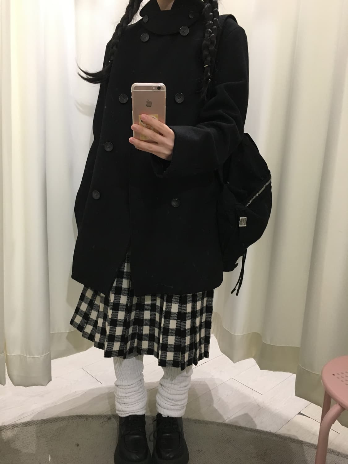 미니멀 체크 플리츠 미디 스커트 상품이미지7