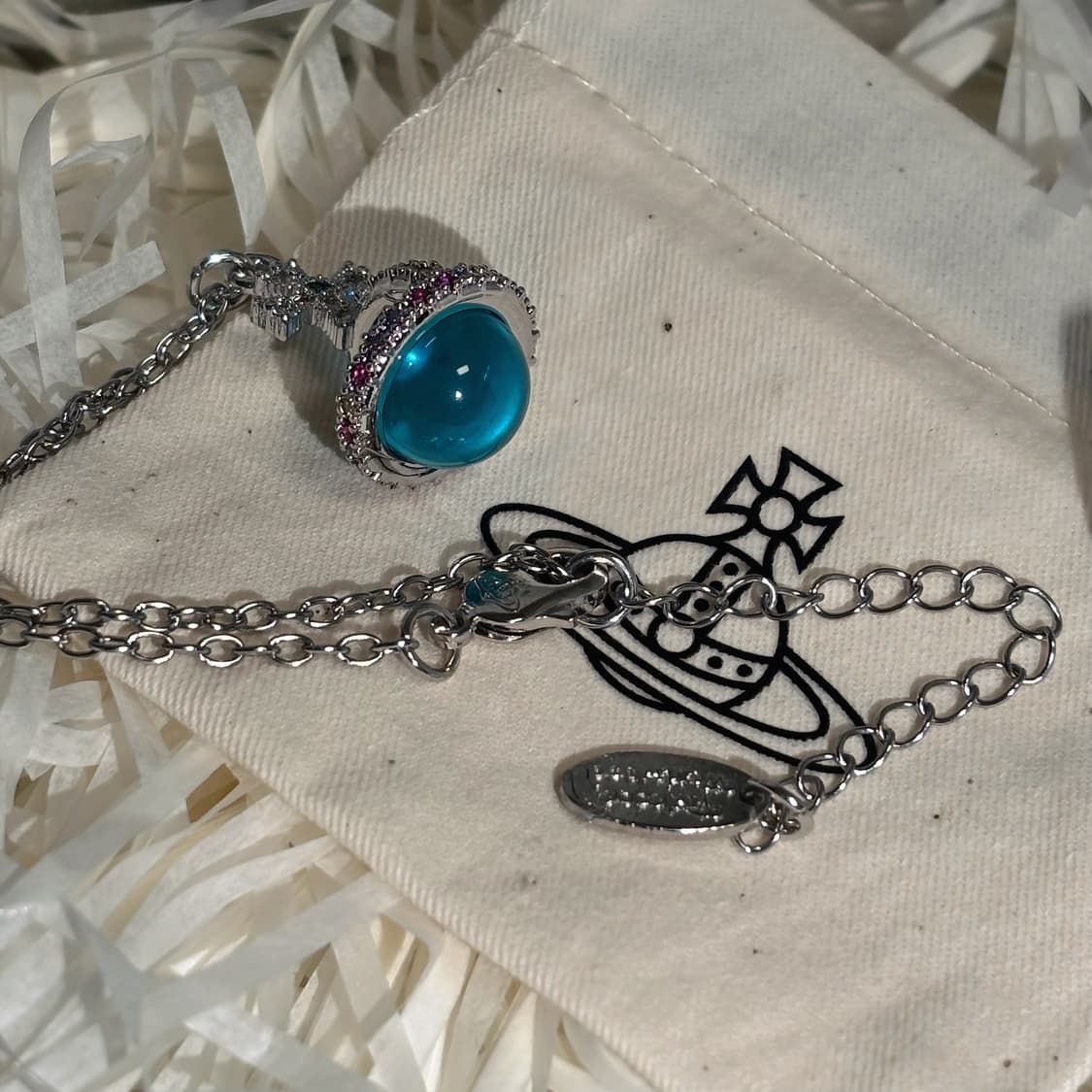 풀박스) 비비안웨스트우드 퍼플 라인스톤 블루 오알비 펜던트 목걸이 상품이미지3