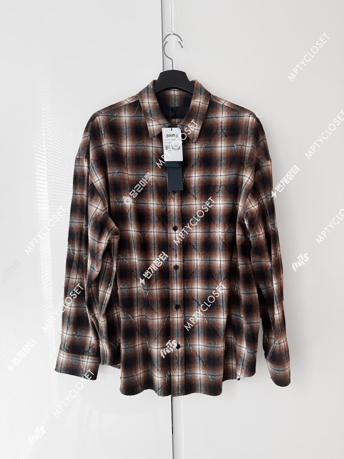 [48] juun.j 준지  25fw 아가일 니들스티치 체크 셔츠 브라운 상품이미지2