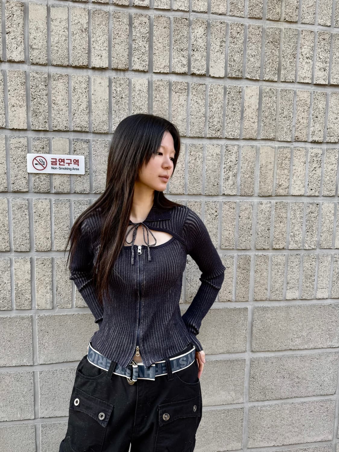 투웨이 집업 디테일 슬림 롱 슬리브 상품이미지1