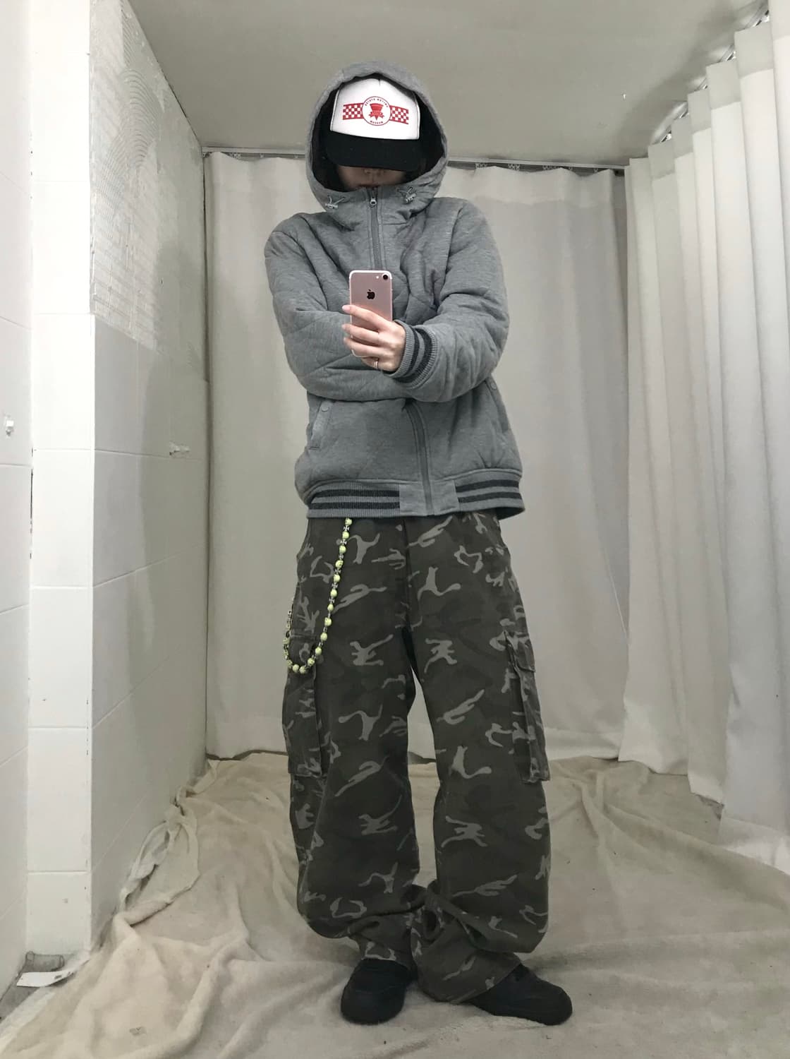 (세트 할인 가능) 빈티지 그레이 코튼 퀄팅 캐주얼 후드집업 상품이미지3