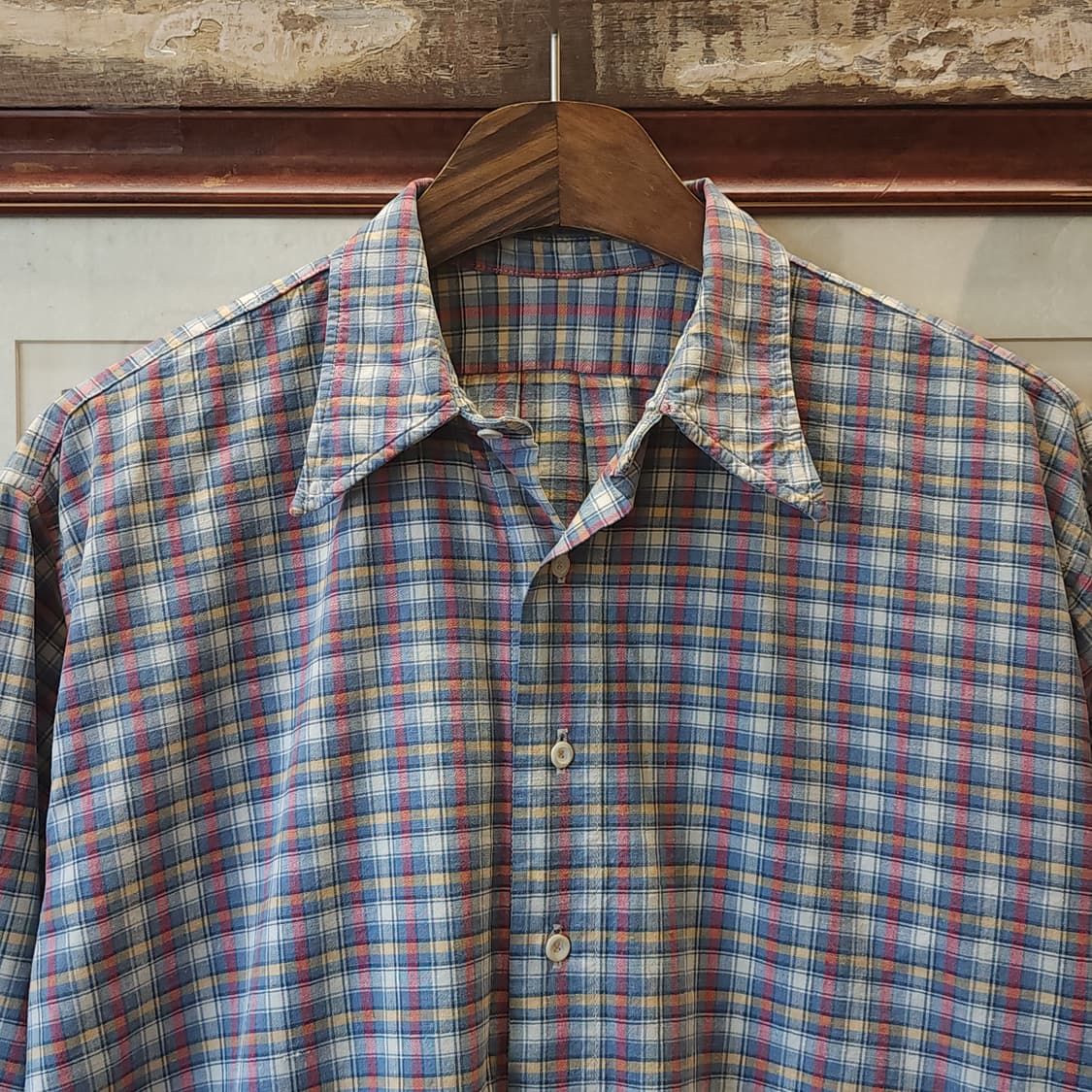 60s 프랑스 워크셔츠 가드너 체크 빈티지 셔츠 롱 튜닉 셔츠 프렌치s 상품이미지3