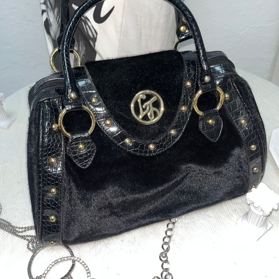 빈티지 블랙 파에톤 배색 숄더백 상품이미지2