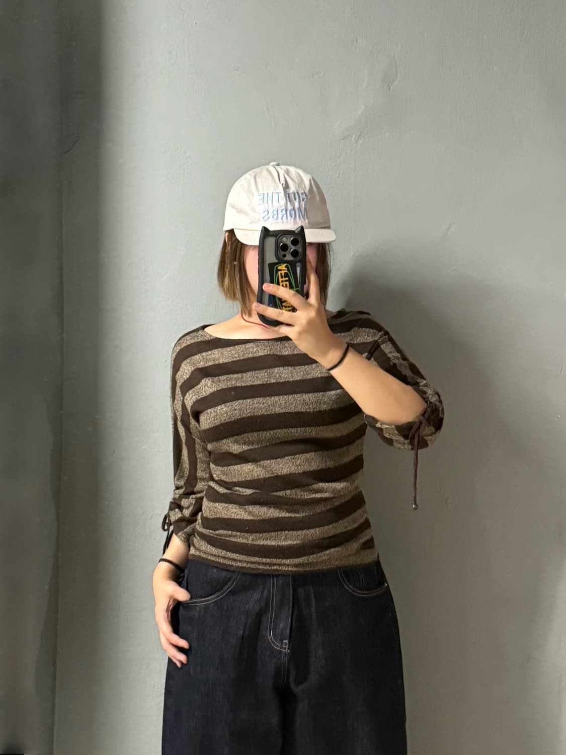 brown stripe pattern shirring detail top 상품이미지1