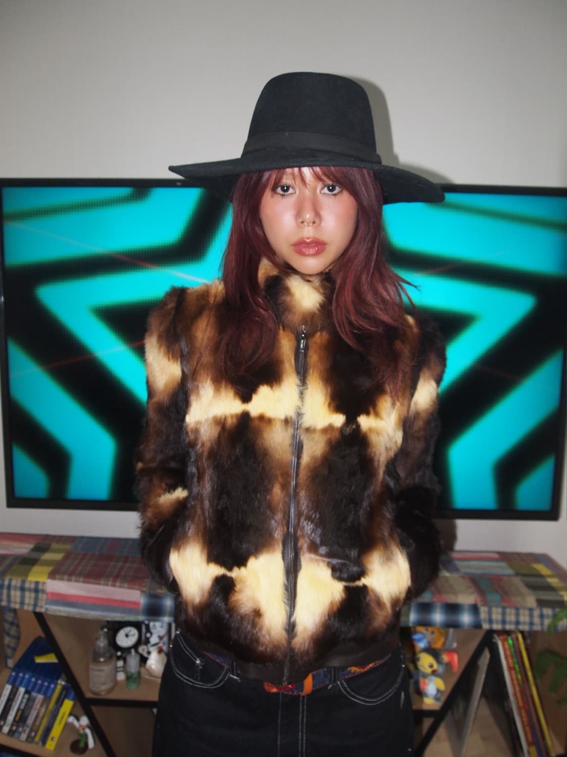 빈티지 컬러 믹스 퍼 자켓 상품이미지1