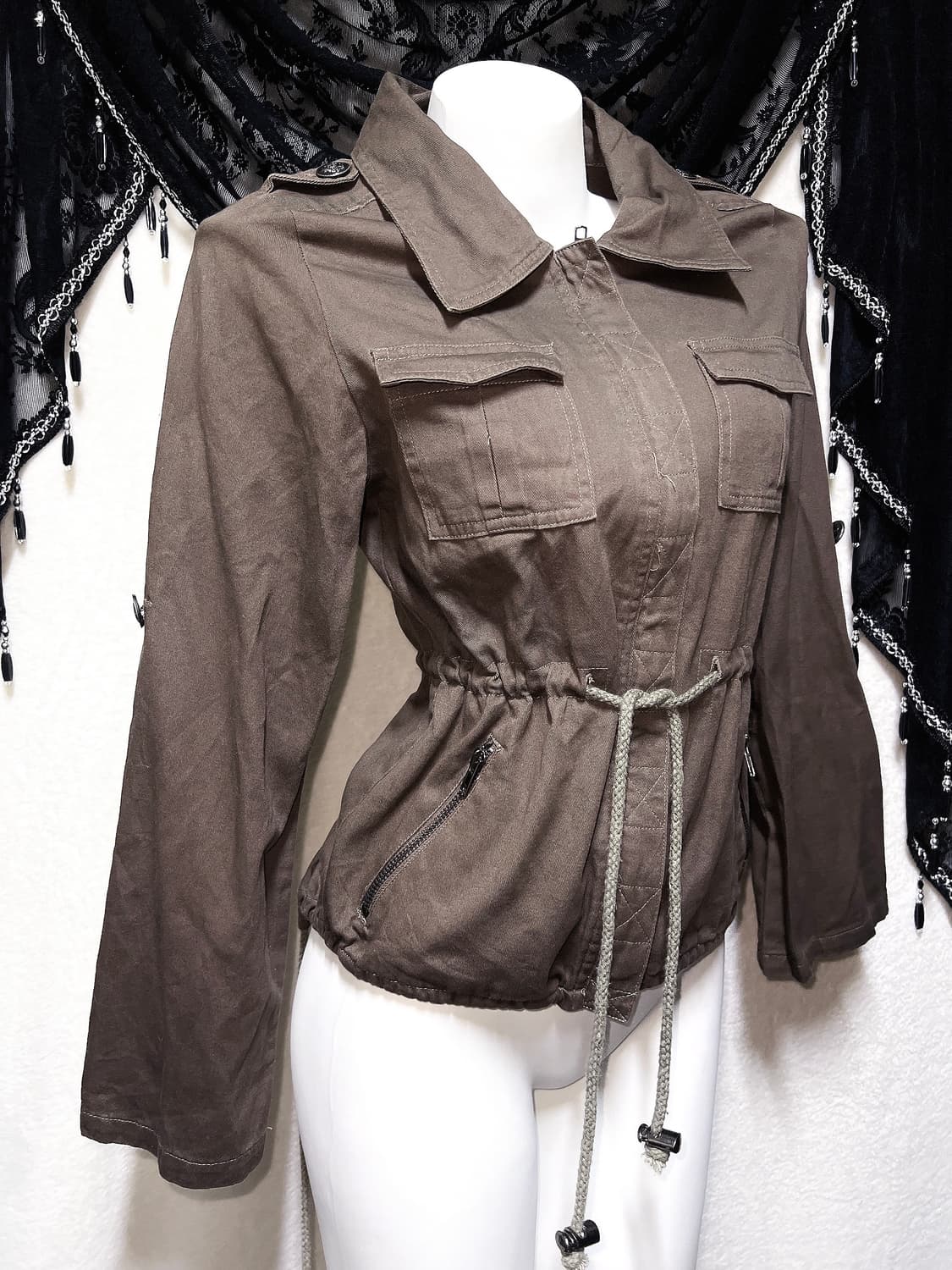 y2k 와투케 갸루 펑크 d.i.a 다이아깔 스트링 트임 견장 야상자켓 상품이미지6