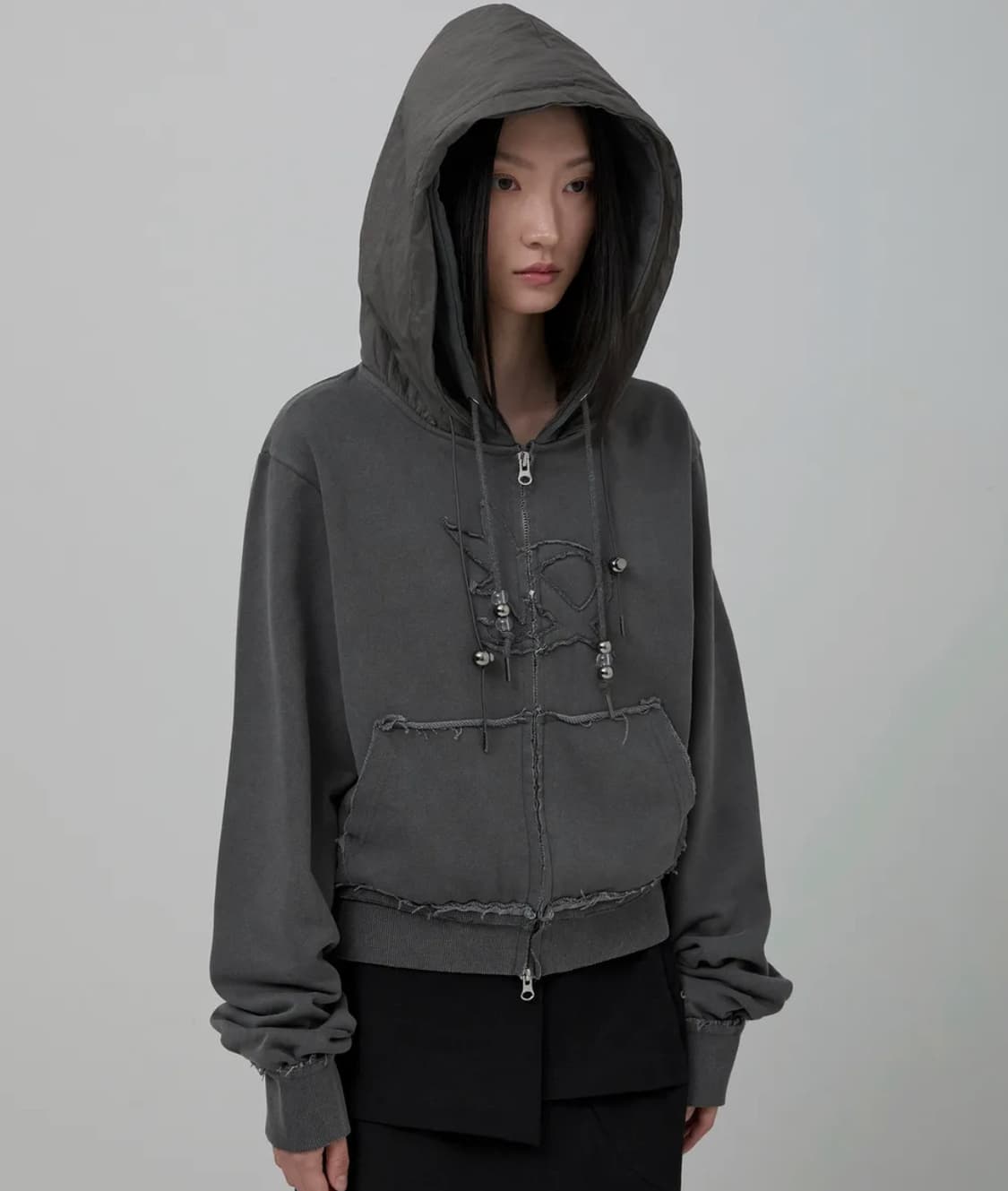 플레어업 레이어드 집업 후디 차콜 상품이미지1