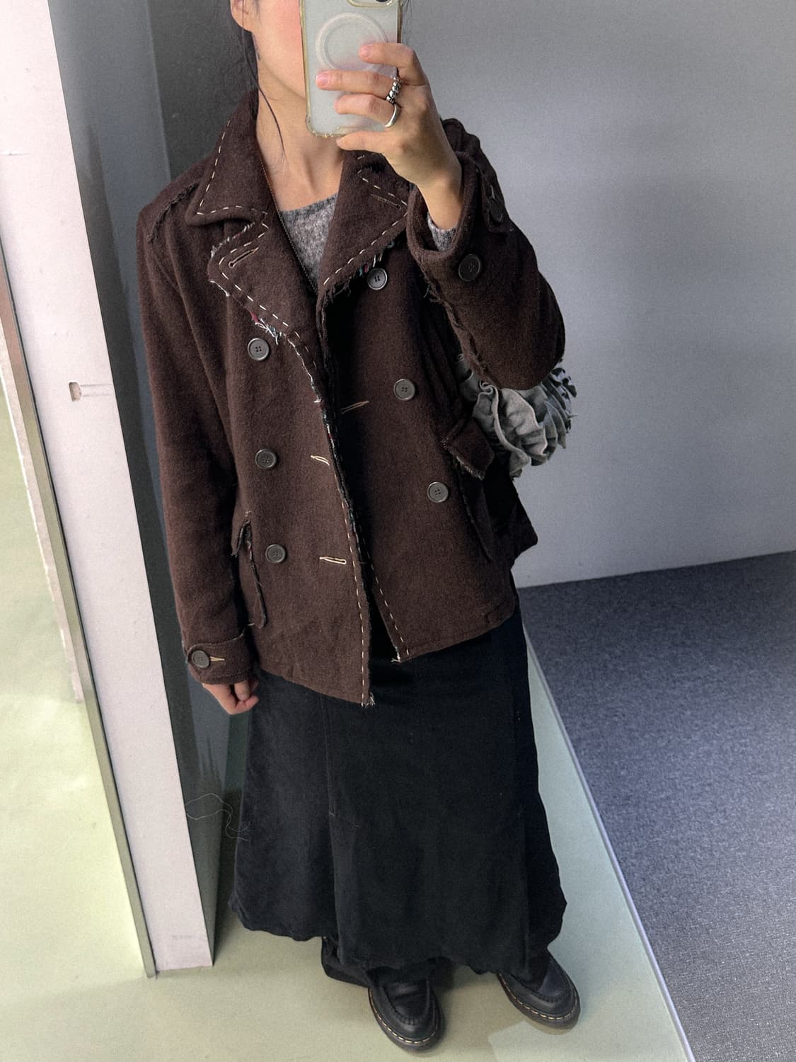 brown stitch double wool short jacket 상품이미지1