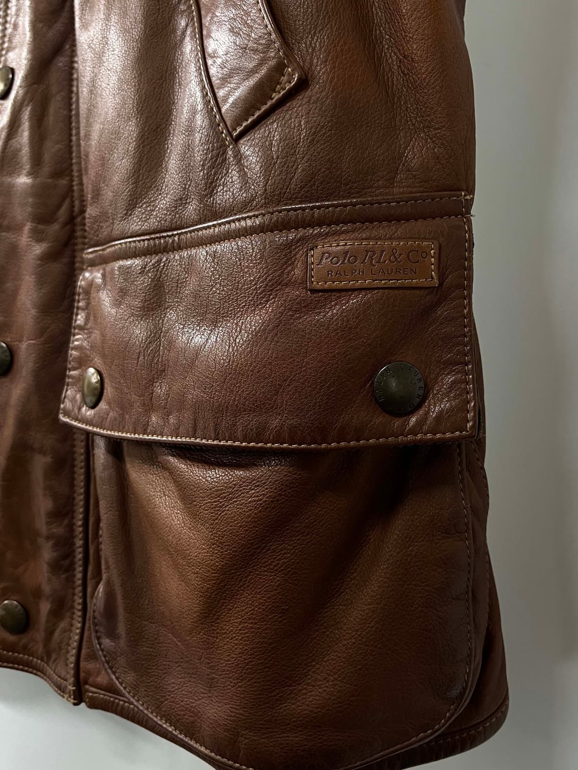 폴로 랄프로렌 카우하이드 브라운 헌팅 레더 블랙와치 베스트 자켓 상품이미지6