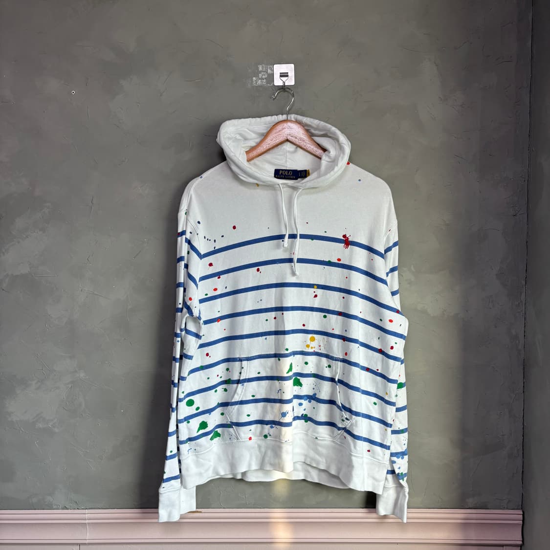 폴로 랄프로렌 스트라이프 페인트 스플라터 후드 화이트 상품이미지1
