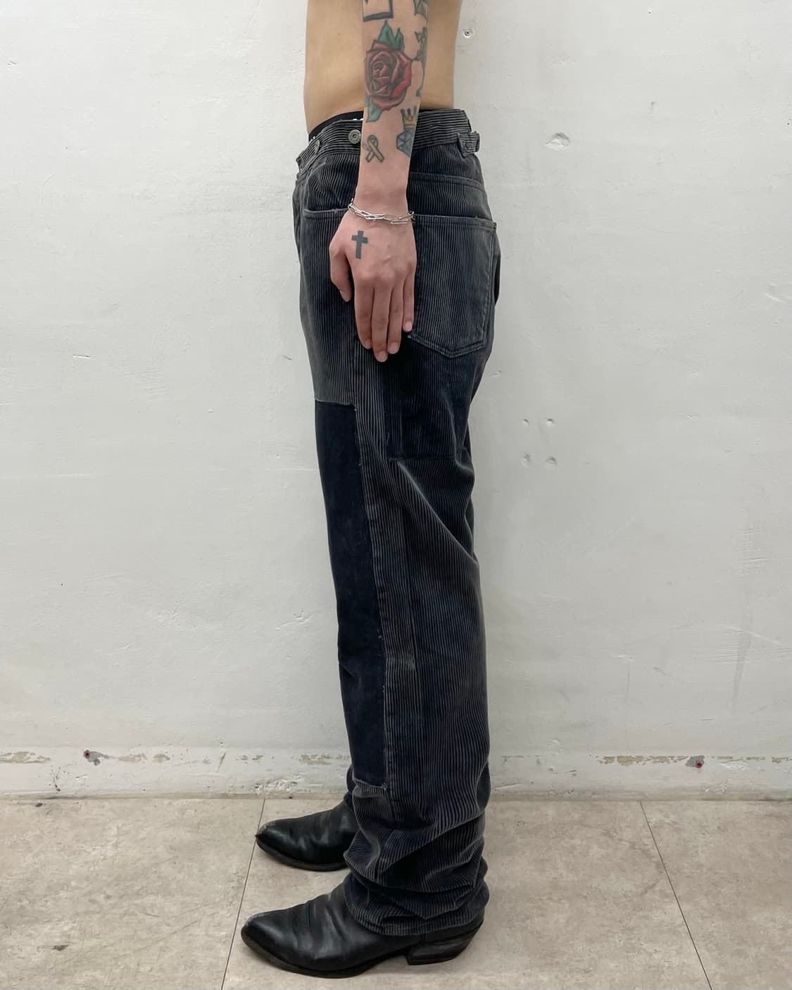 Patchwork washed corduroy navy pants 상품이미지2