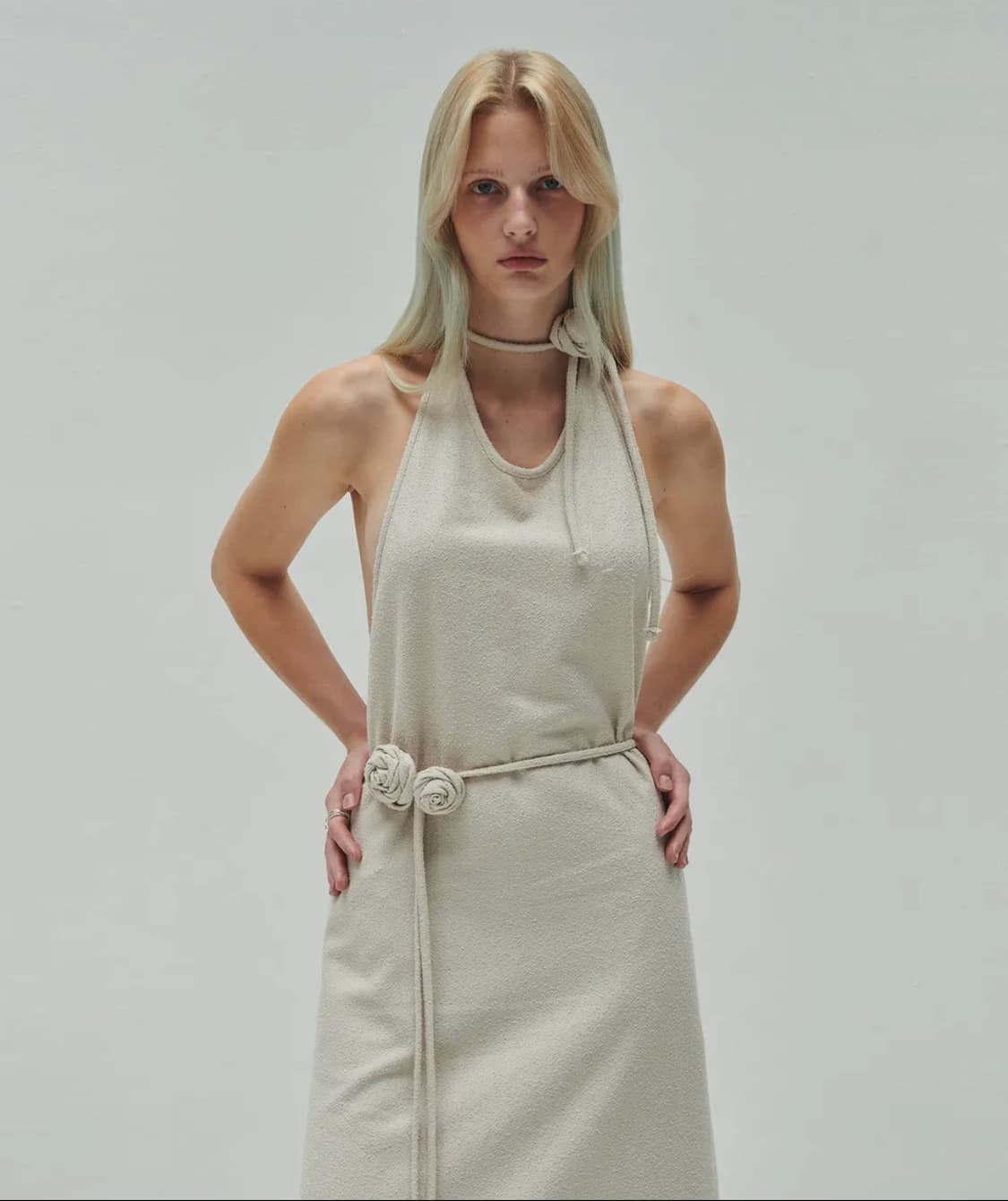 다이애그널 플라워 코사지 원피스 상품이미지2