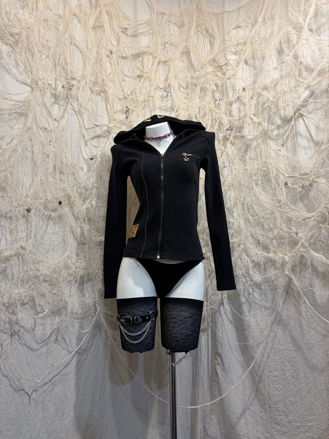 Y2K Punk gold Layered hoodie-zip up 상품이미지4