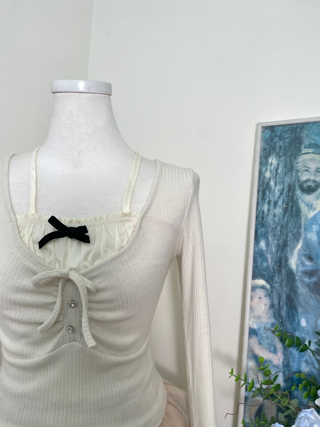 ivory shirring bow point long sleeve kni 상품이미지7