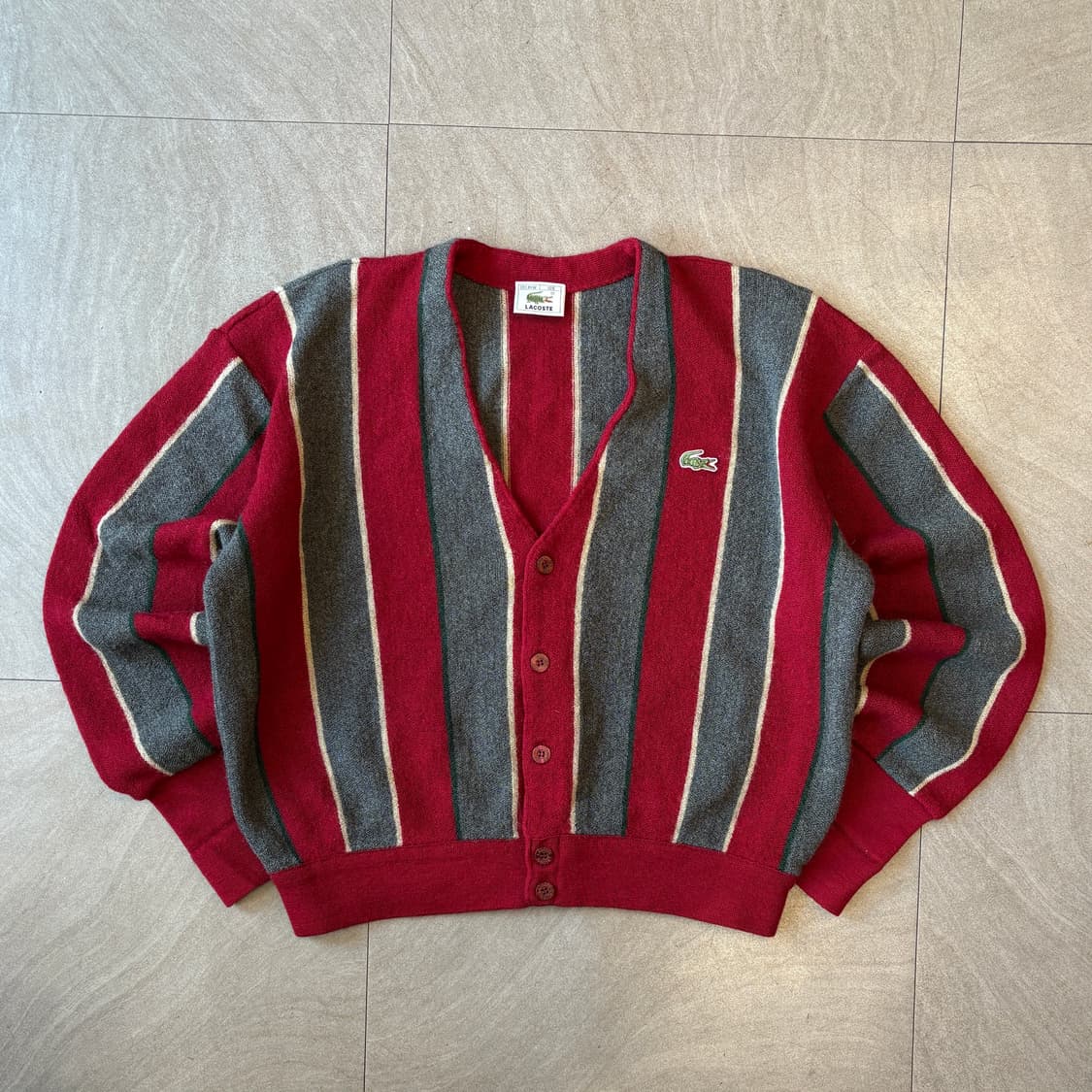 라코스테 그레이 , 버건디 스트라이프 울 가디건 자켓 해 상품이미지1