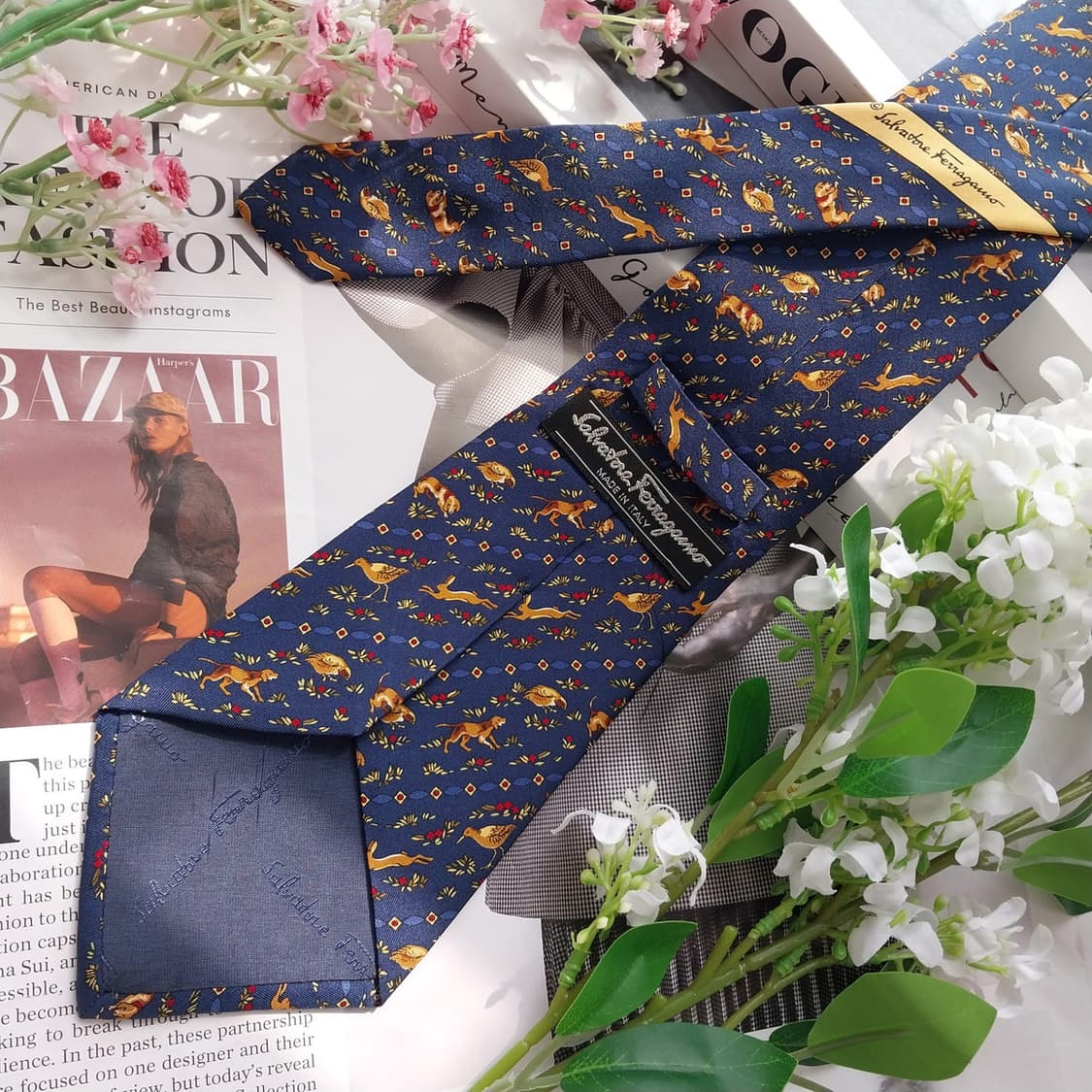 살바토레 페라가모 애니멀 모티브 넥타이 9.5cm S~A+등급 K2426 상품이미지5