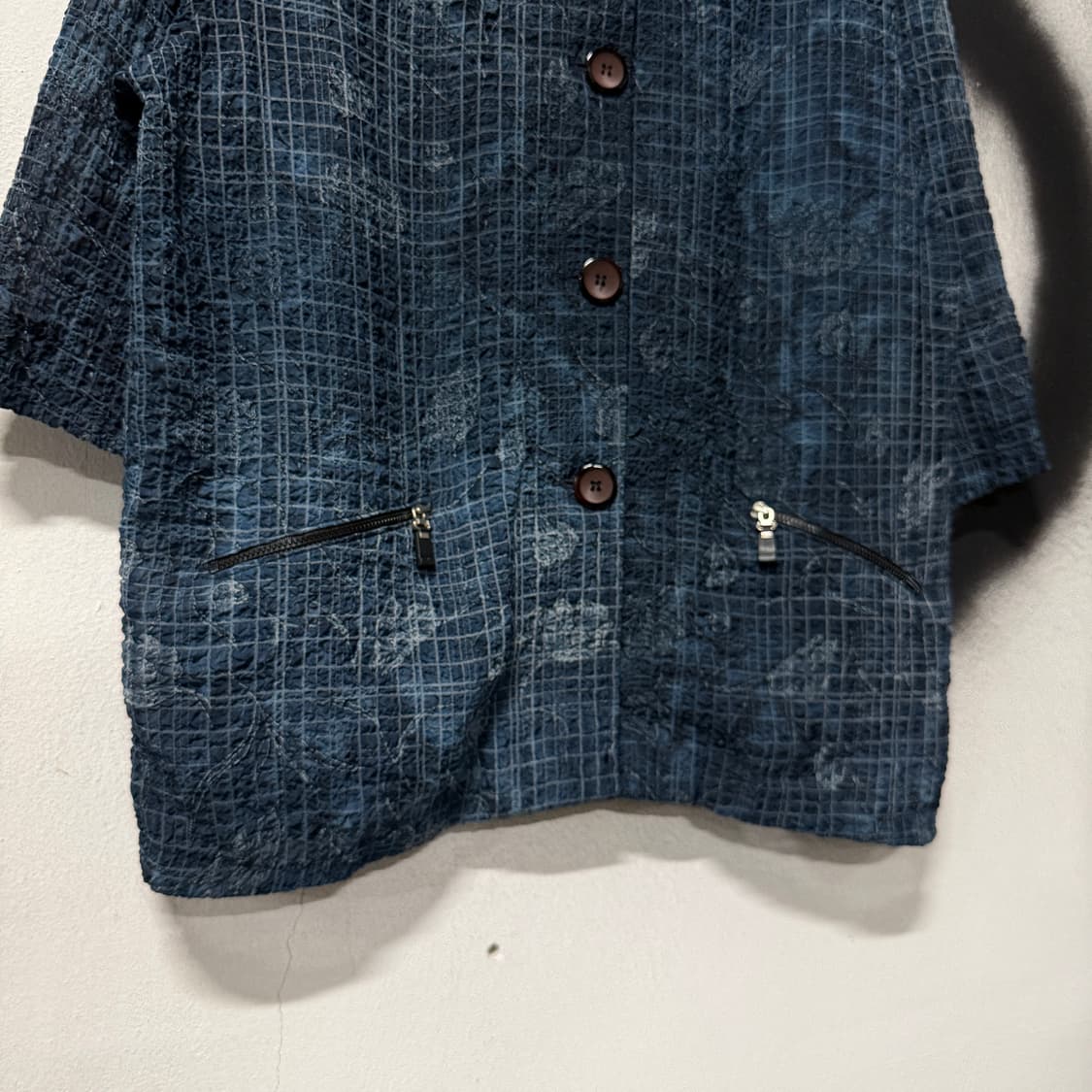 VTG 빈티지 체크 플라워 패턴 폴리 블라우스 자켓 상품이미지4