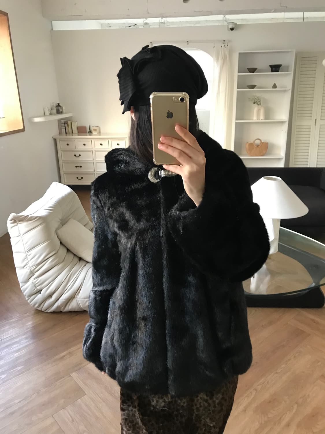 vintage eco fur hood jacket 상품이미지4