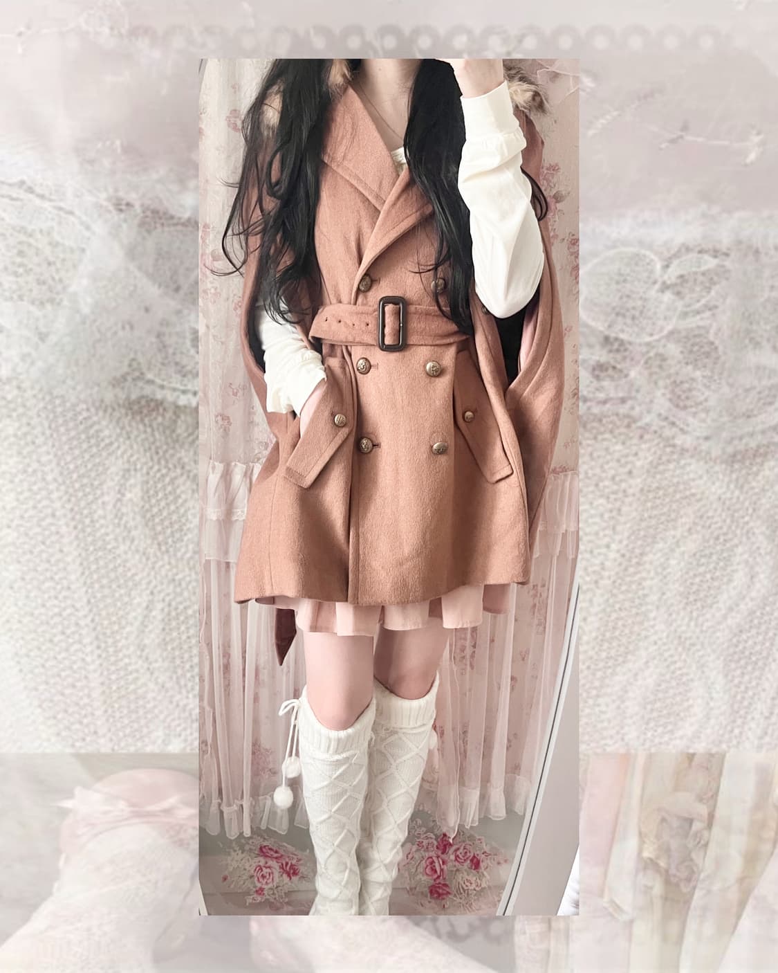 JPN brand ギャル fur cape blet coat 상품이미지5