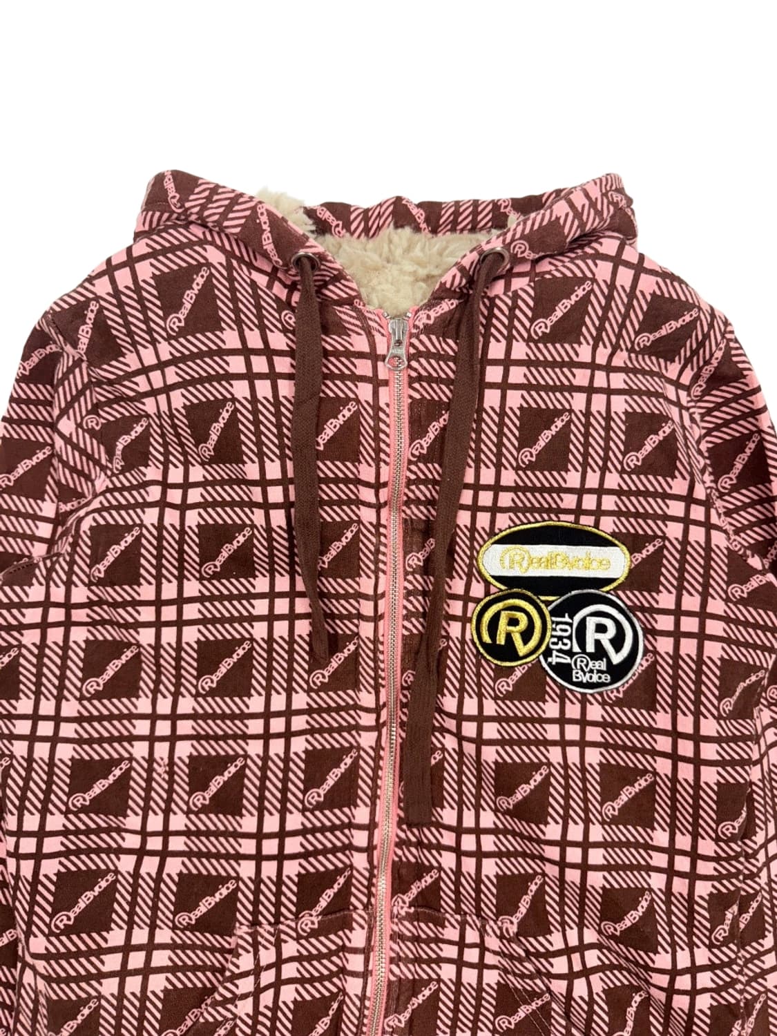 빈티지 RealBvoice 핑크브라운 패치 후드집업 상품이미지3