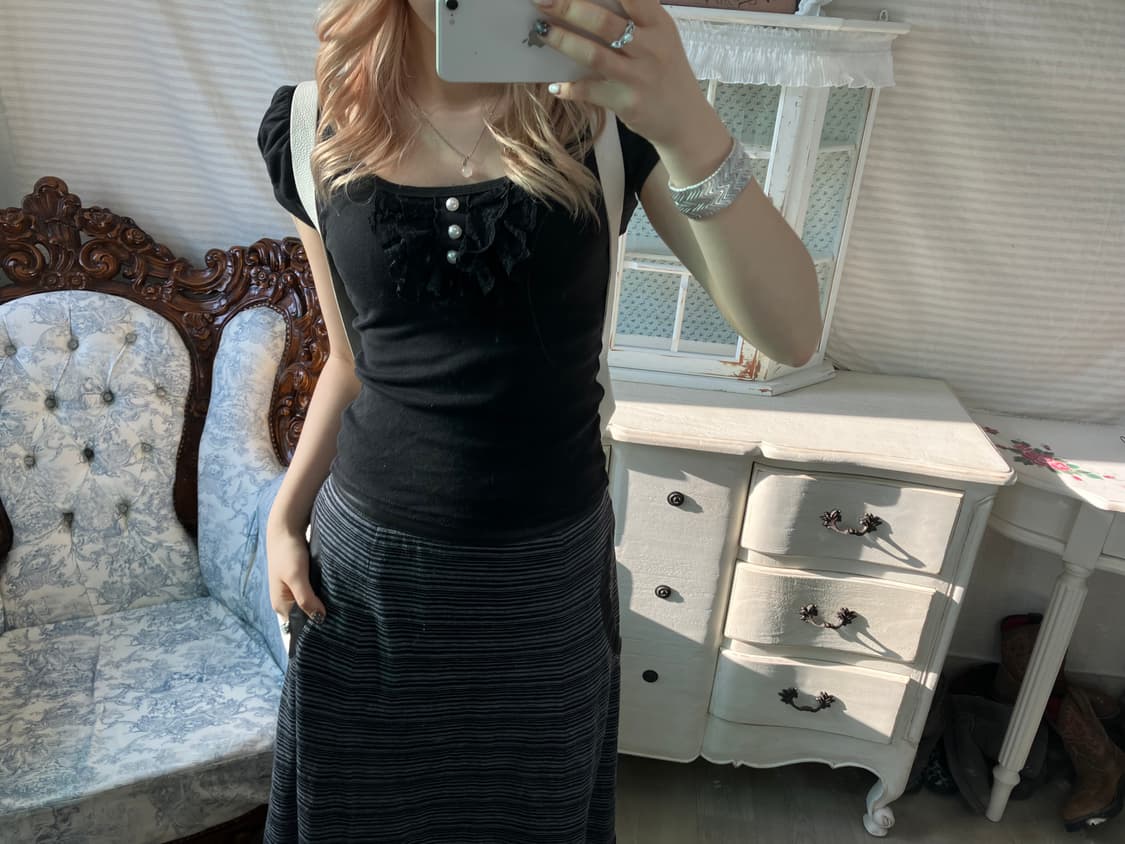 일본빈티지 로걀 레이스 퍼프 딱붙 반팔 상품이미지3