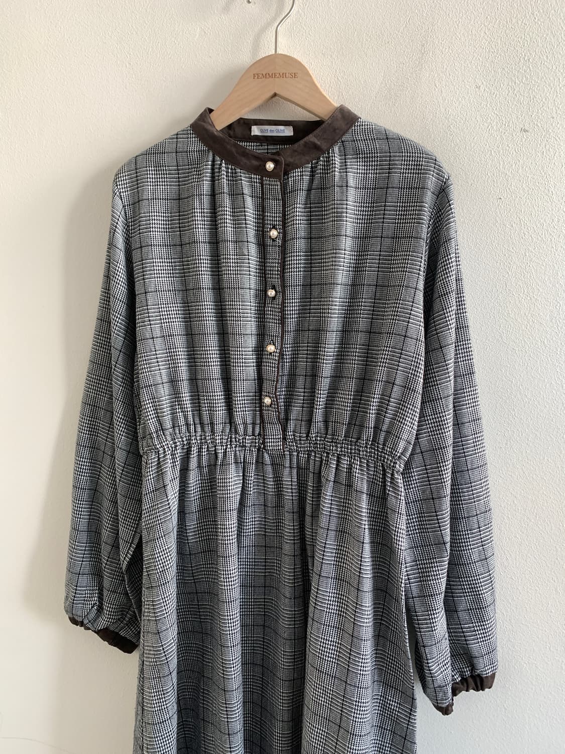 Check gold button dress 상품이미지3