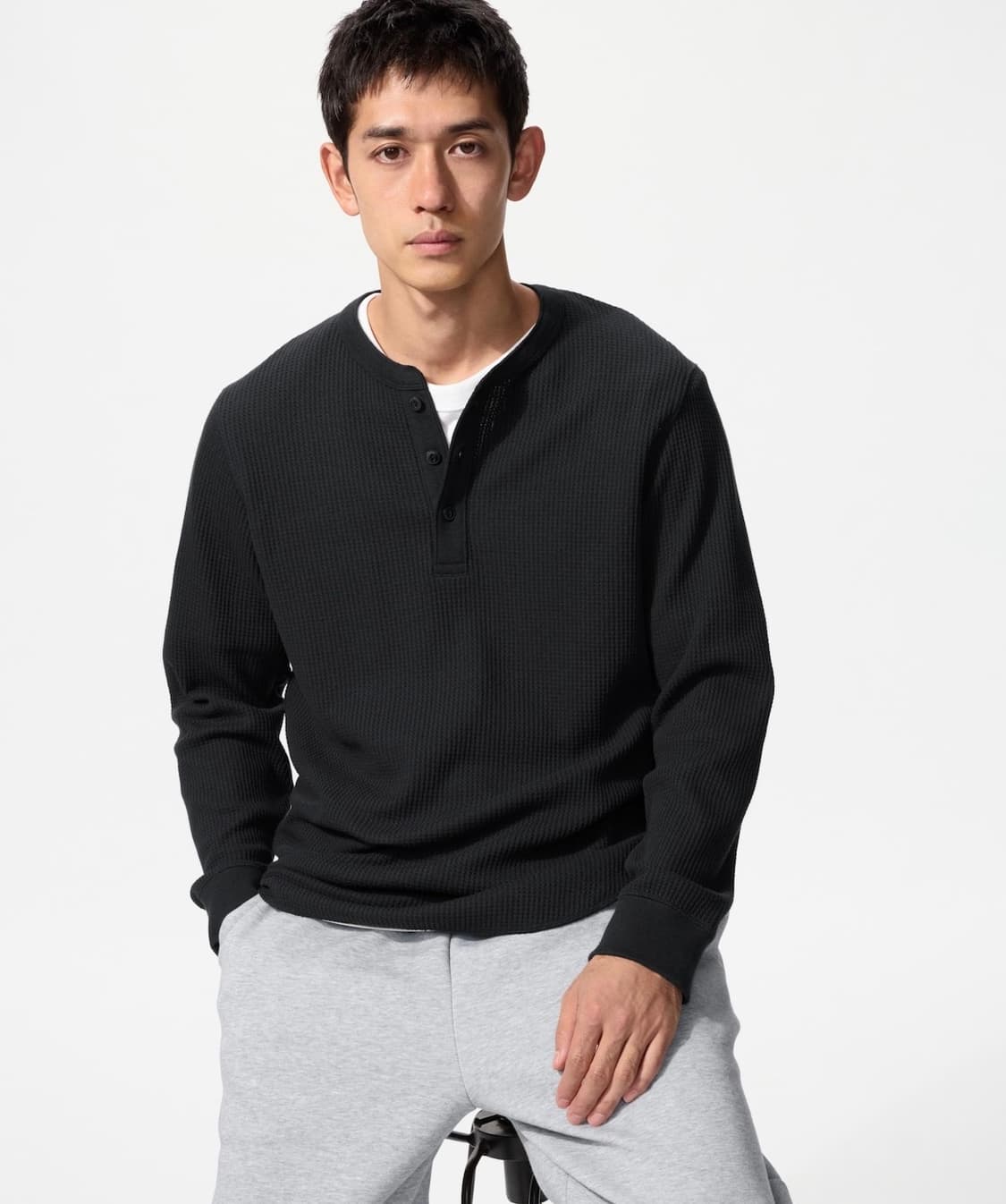 유니클로 와플 헨리넥 블랙, 네이비, 차콜 m 상품이미지1