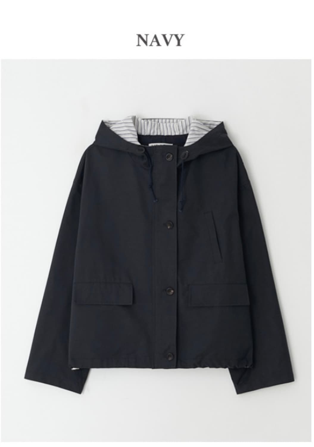 유라고 스트라이프 후디드 숏 점퍼 바람막이 네이비  상품이미지2