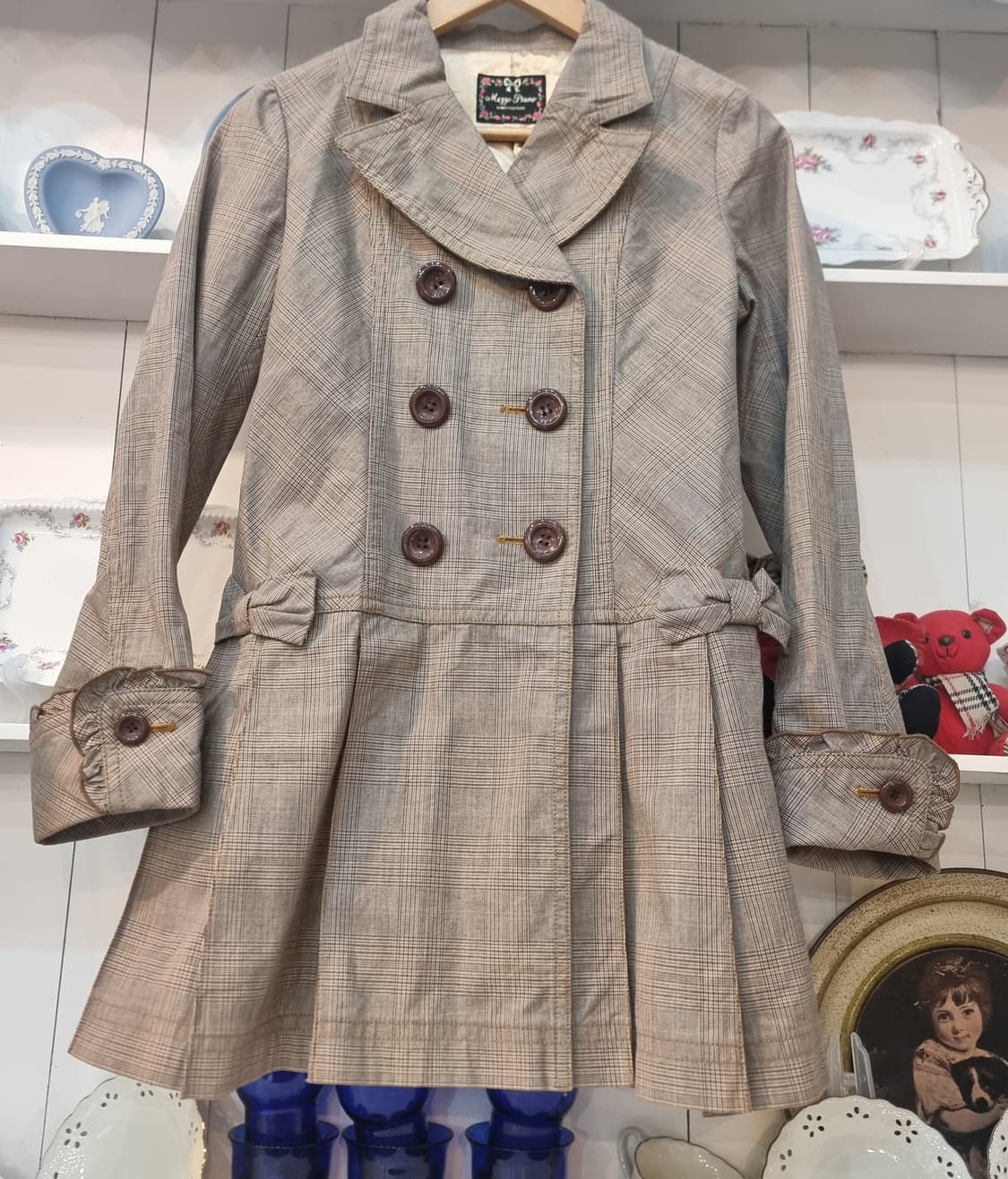 체크 리본 플레어 원피스형 코트 상품이미지7