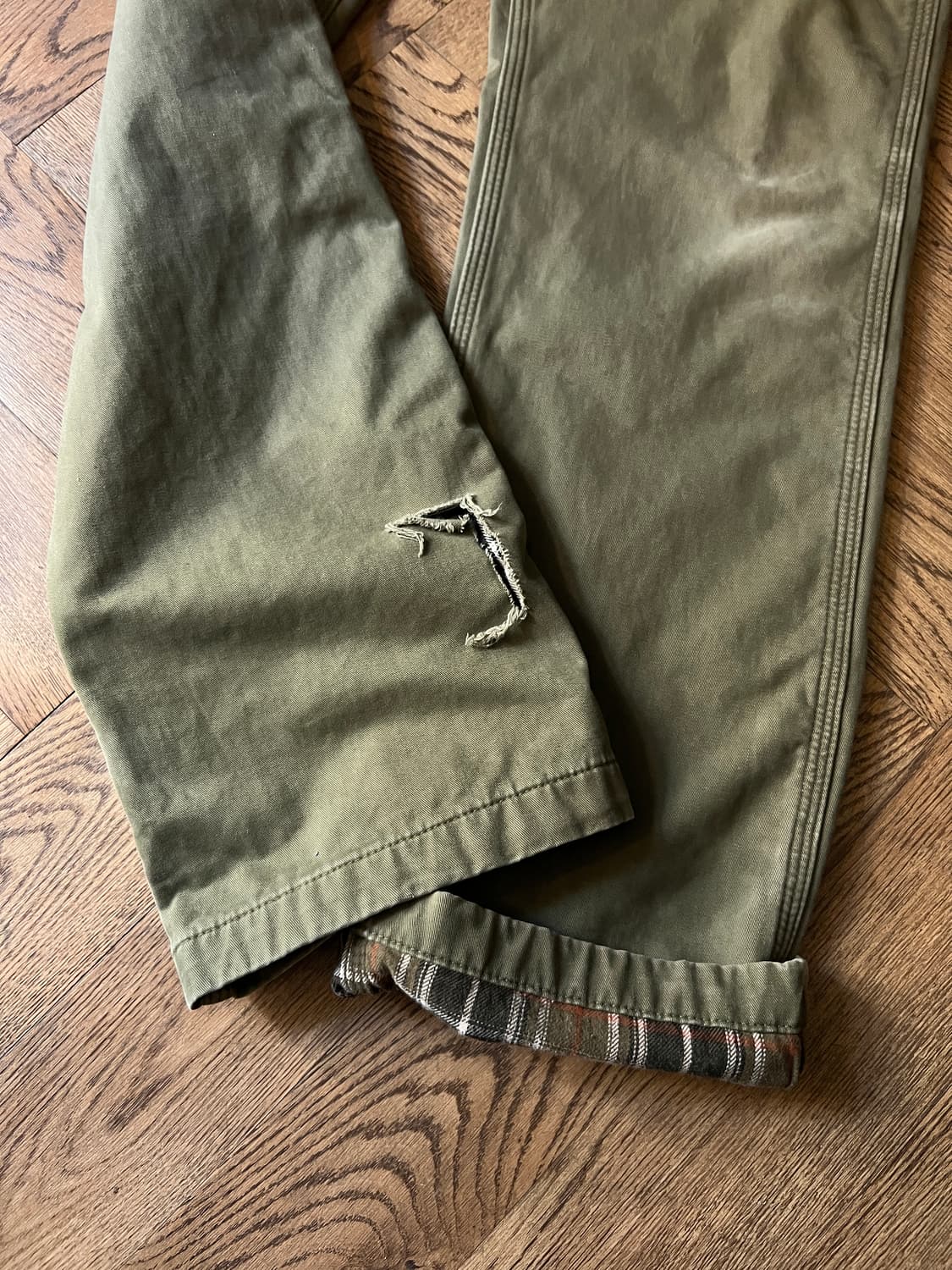 [34]칼하트 USA 체크라이닝 빈티지 페인팅 모스그린 싱글니 워크 팬츠 상품이미지6