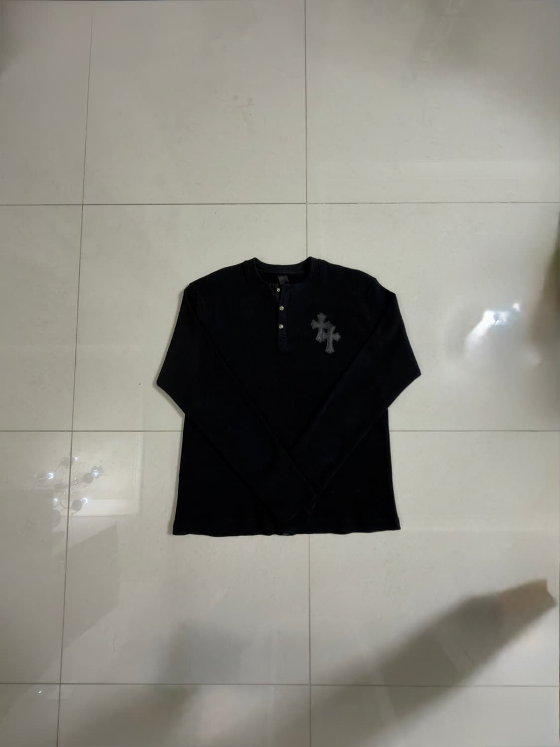 크롬하츠 레더패치 와플 헨리넥 니트 블랙 L사이즈 상품이미지1