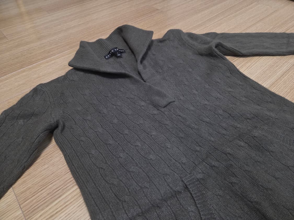 폴로 랄프로렌 블랙라벨  오픈 카라 캐시미어 케이블 니트 상품이미지1