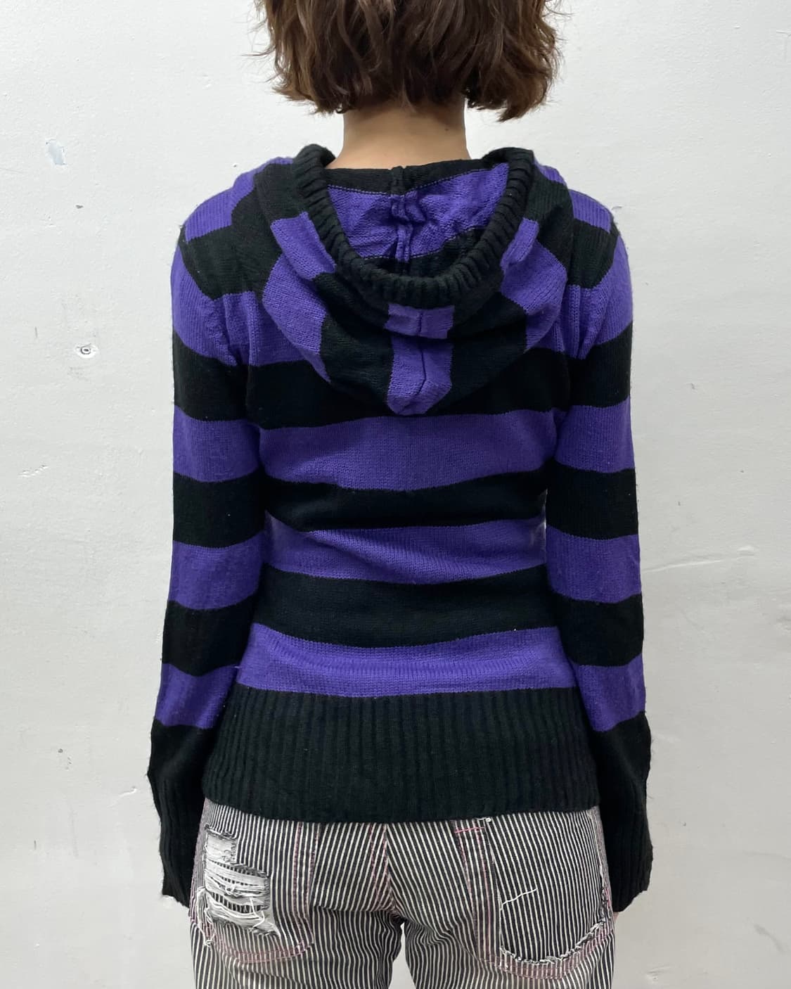 Girl Purple Stripe Knit Hoodie 상품이미지3