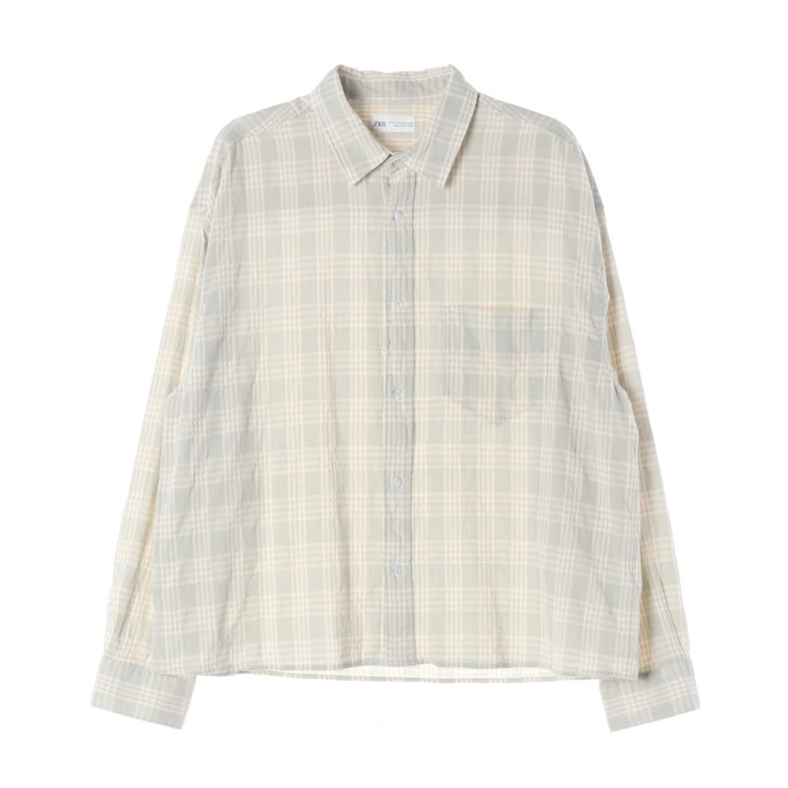 ZARA 라이트 베이지 미니멀 체크 셔츠 XL 상품이미지1