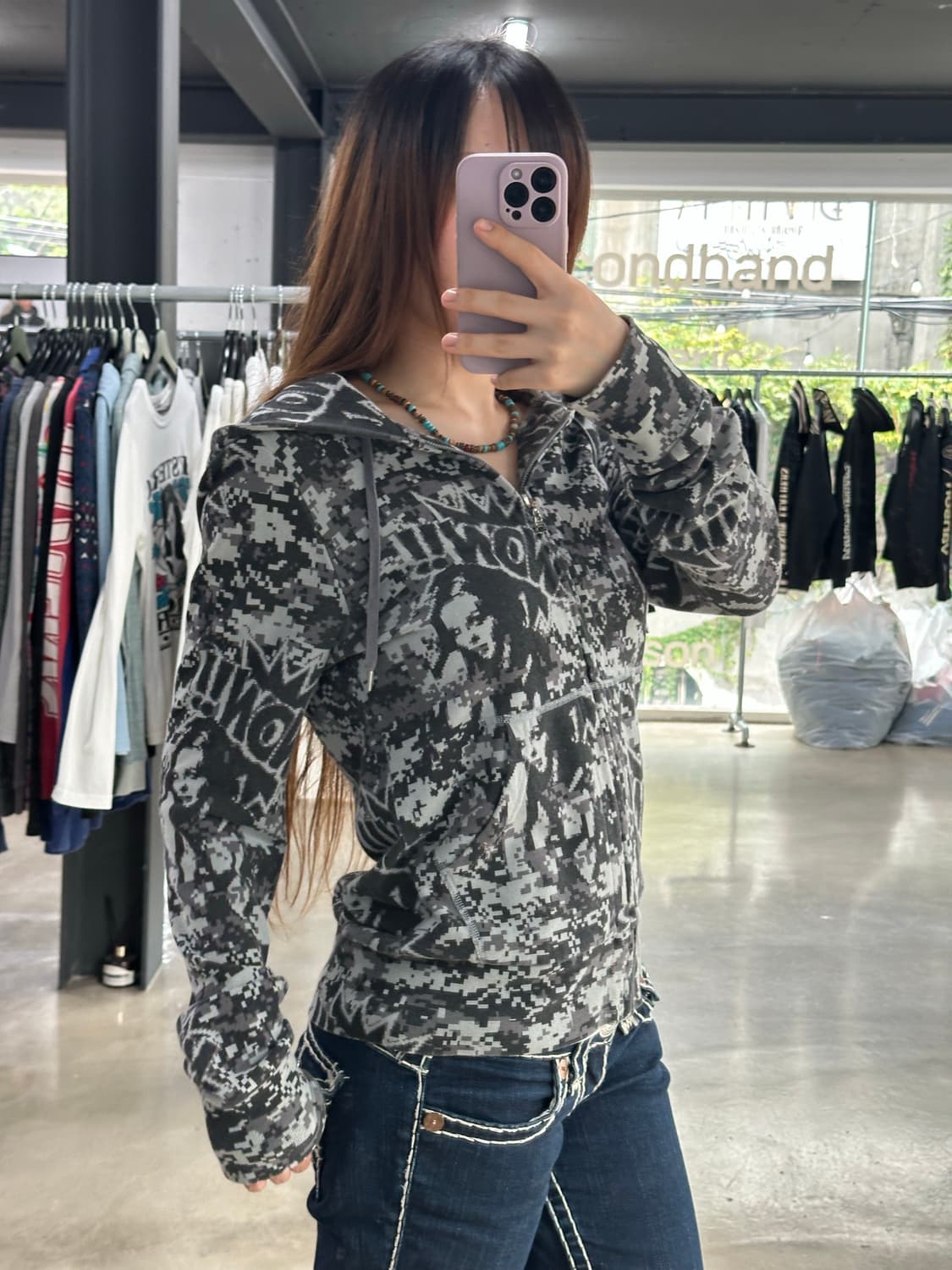 히스테릭글래머 히스걸 모자이크블럭 카툰 후드집업 상품이미지1