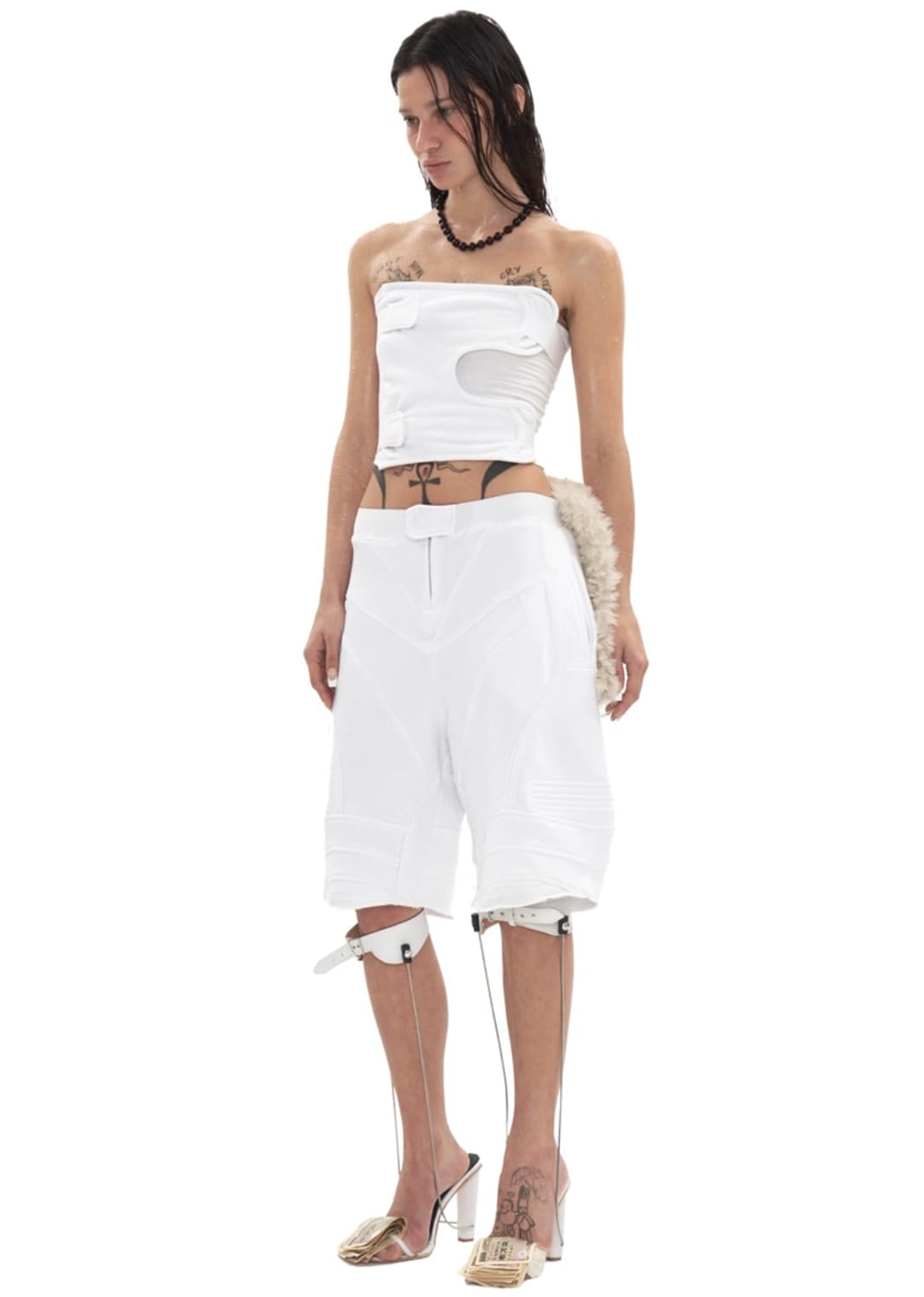 BIKER BANDING SWEAT SHORT IN WHITE 상품이미지4