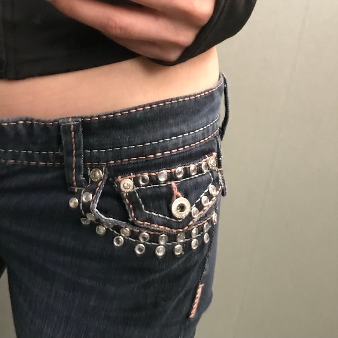 Vtg Y2k 오네갸루 핑크 큐빅 진청 로우 세미 부츠컷 상품이미지2