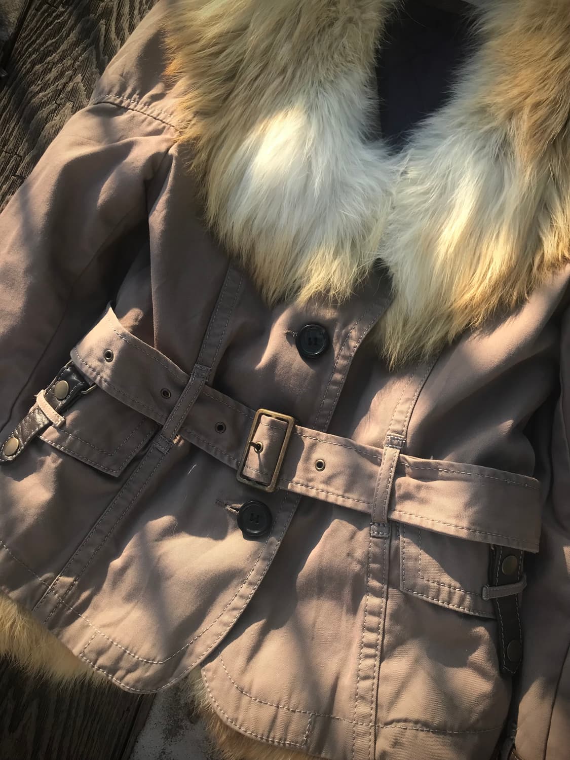 Faux Fur Collar Belted Jacket  상품이미지3