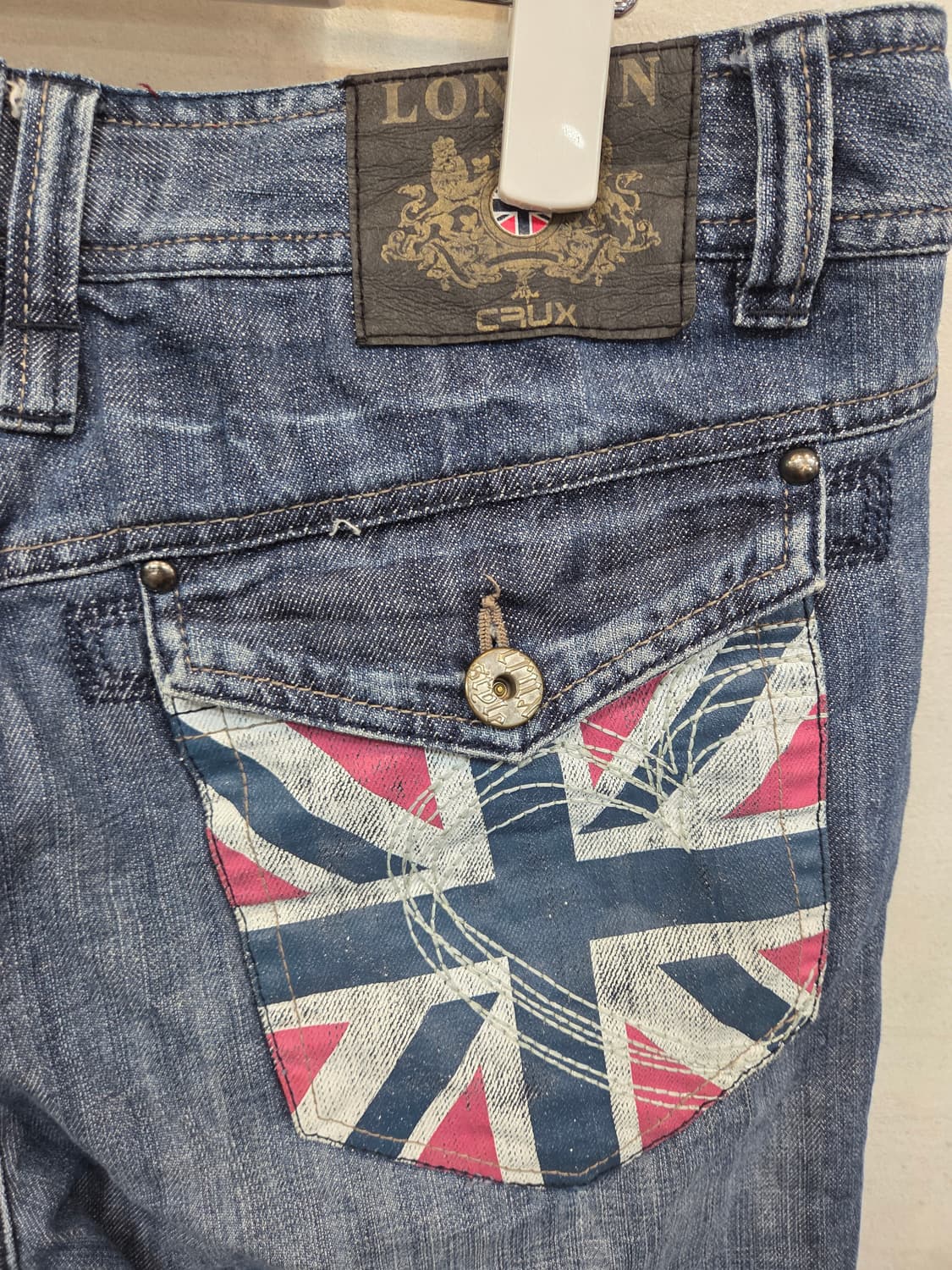 빈티지 크럭스 데님 y2k 영국국기 로고 데님반바지 30 상품이미지3