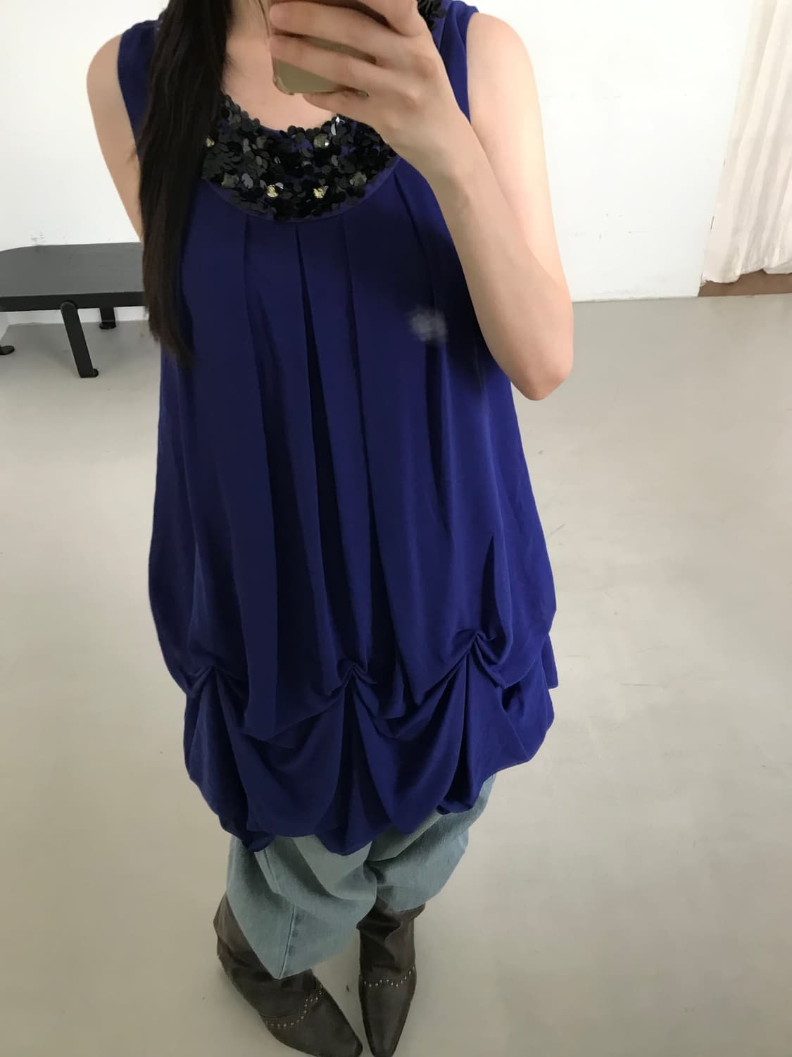 vintage navy draped balloon one-piece 상품이미지6