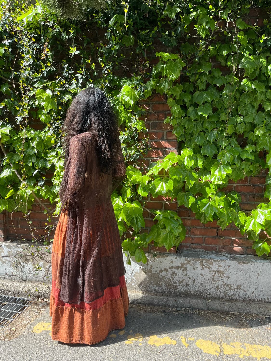 브라운 그물 니트 롱 가디건 상품이미지5