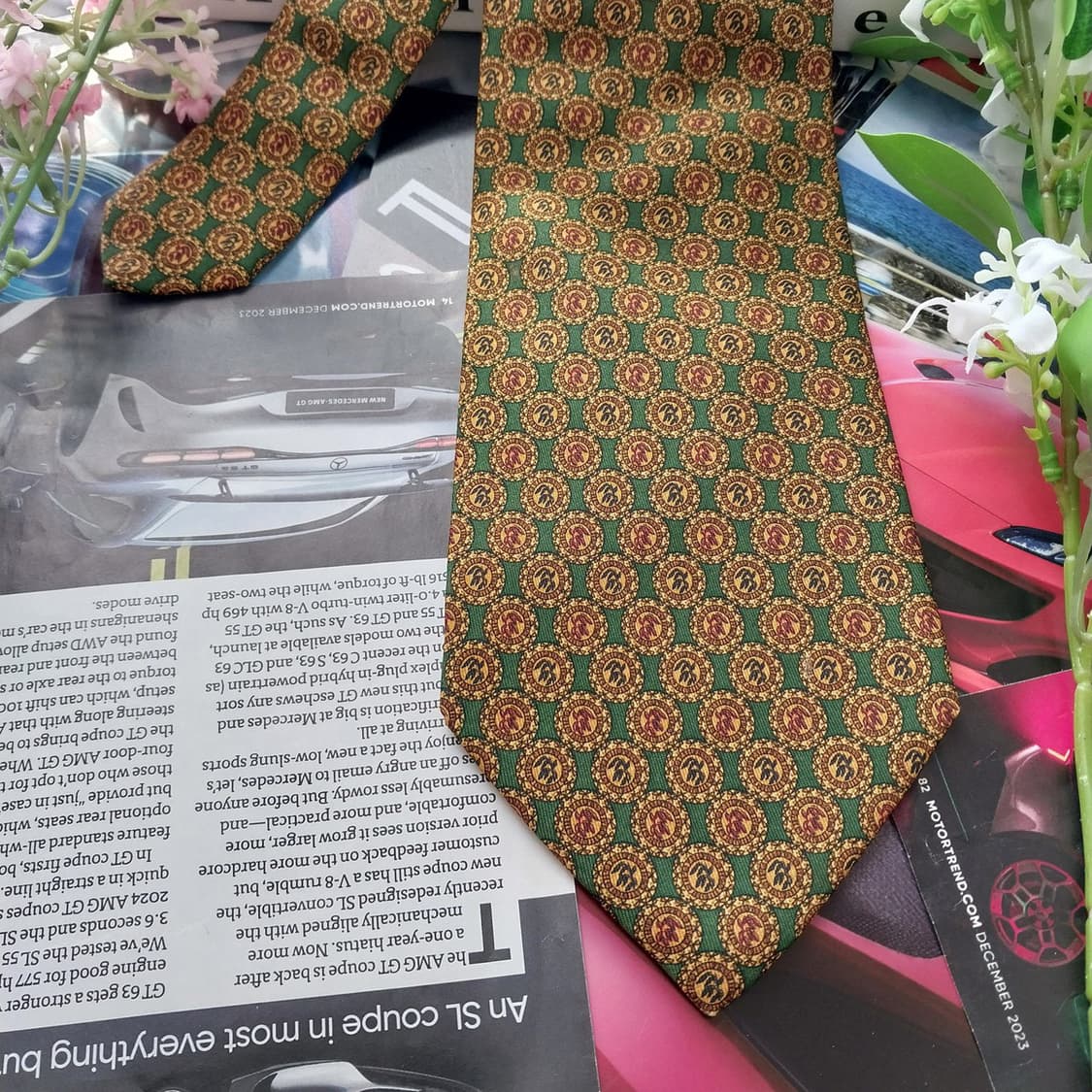 부가티 실크 그린 메달리온 패턴 넥타이 10cm A+등급 K1651
 상품이미지5