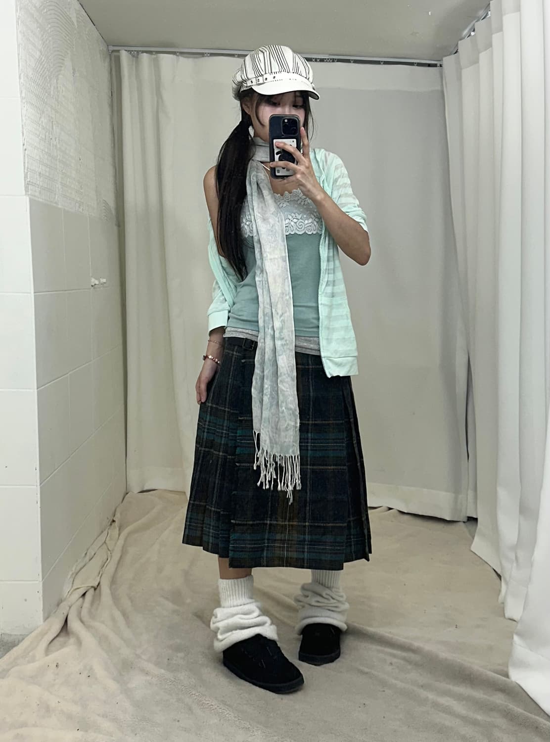 빈티지 민트 체크 모리걸 하구미 코디세트  상품이미지1